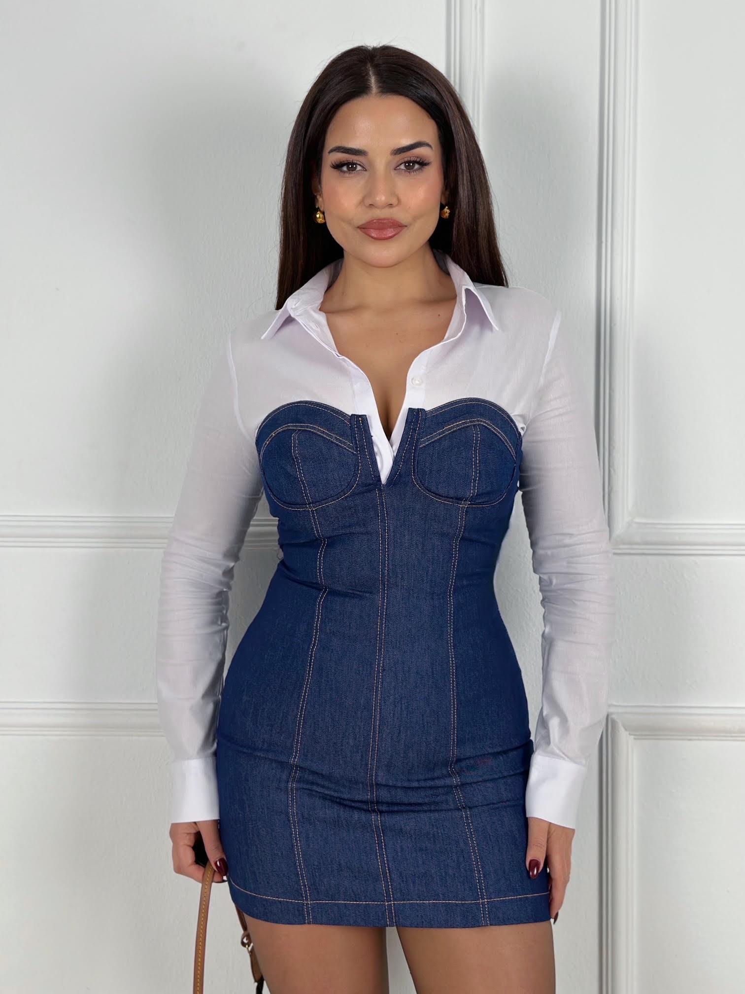 Lüks Kalite Korse Detay Straplez Mini Jean Elbise | Nora Butik · 6