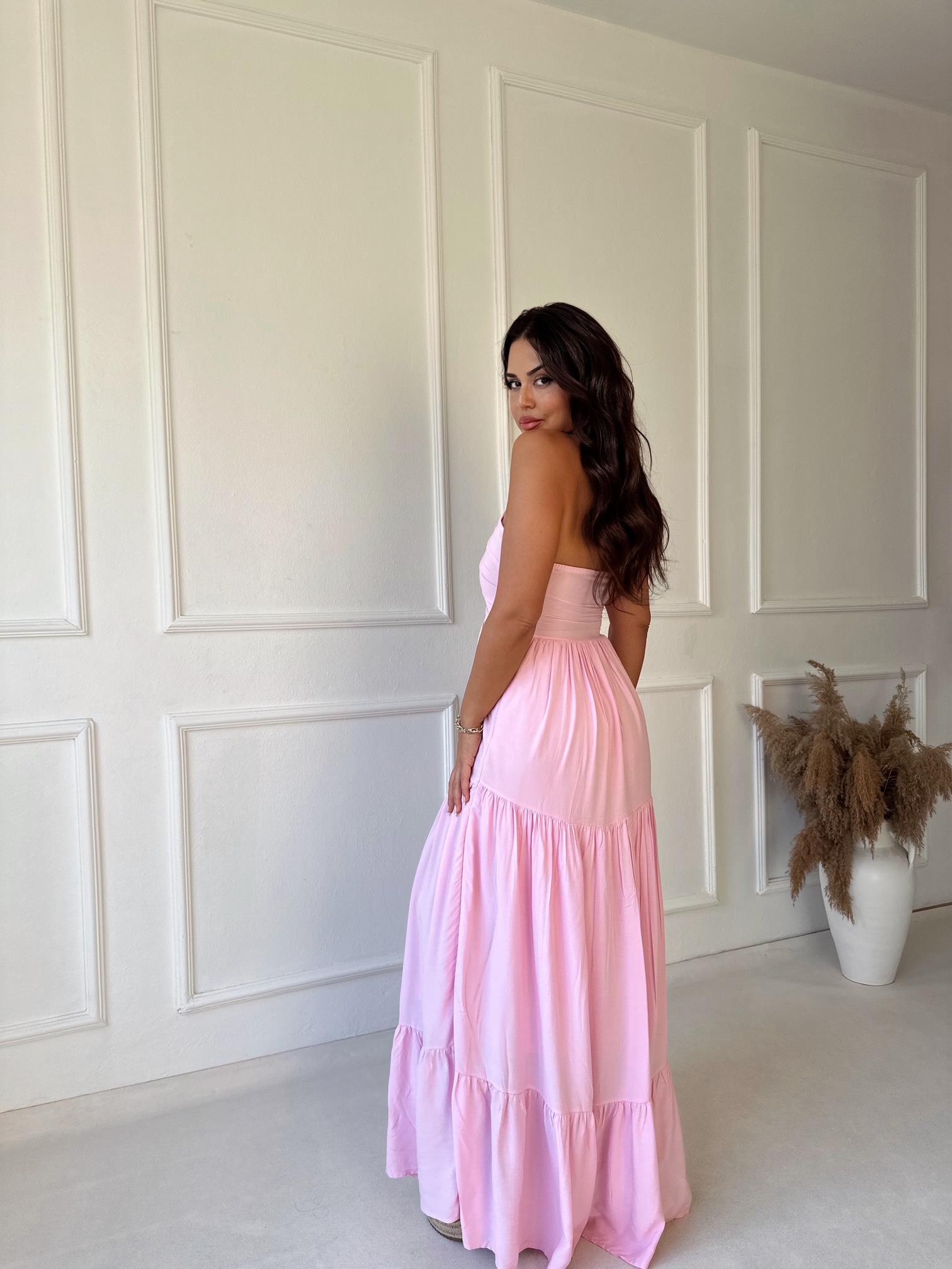 Lüks Kalite Boyundan Bağlamalı Maksi Elbise - Pembe · 5