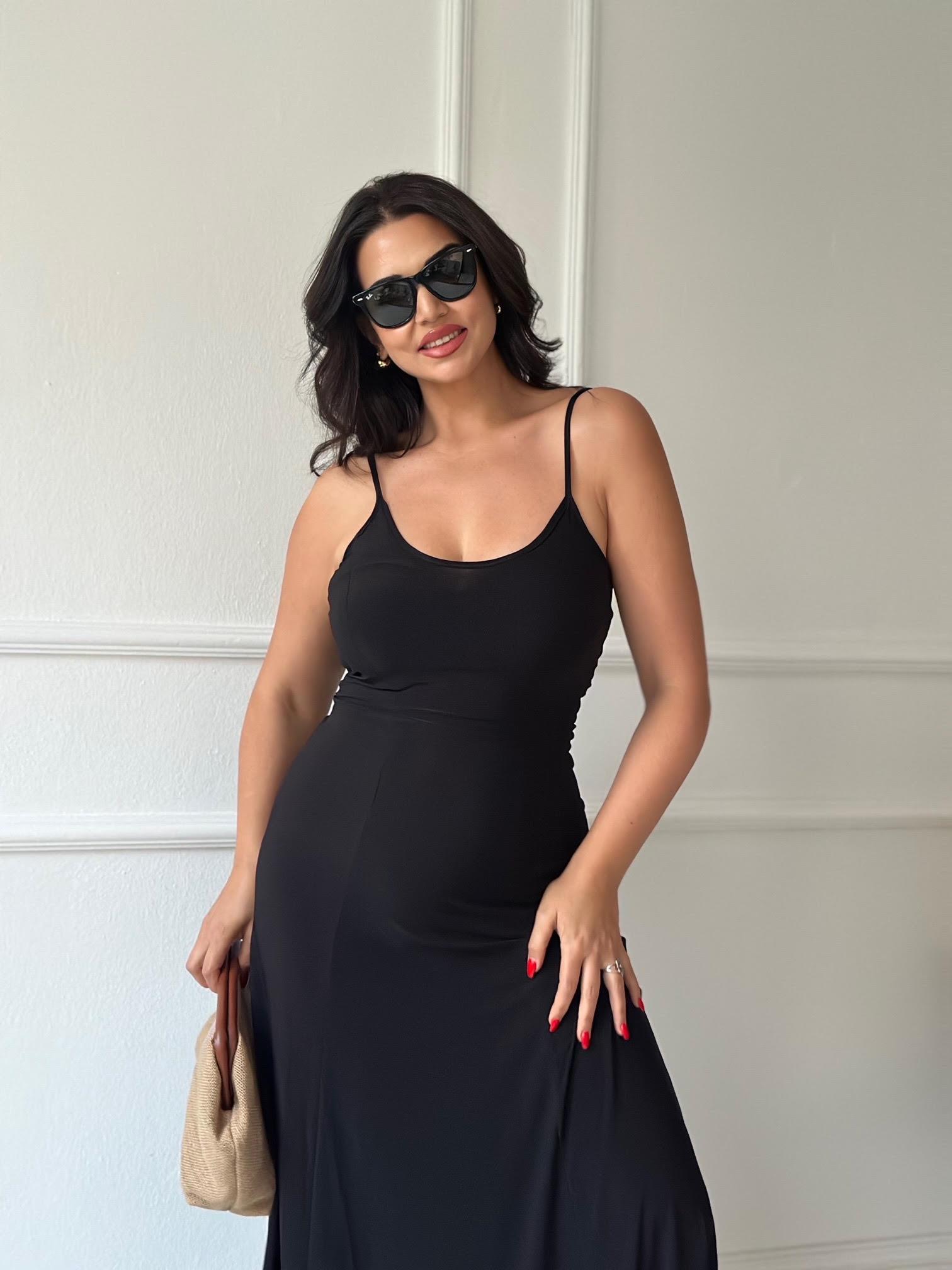 Lüks Kalite Siyah İp Askılı Basic Elbise | Nora Butik · 5