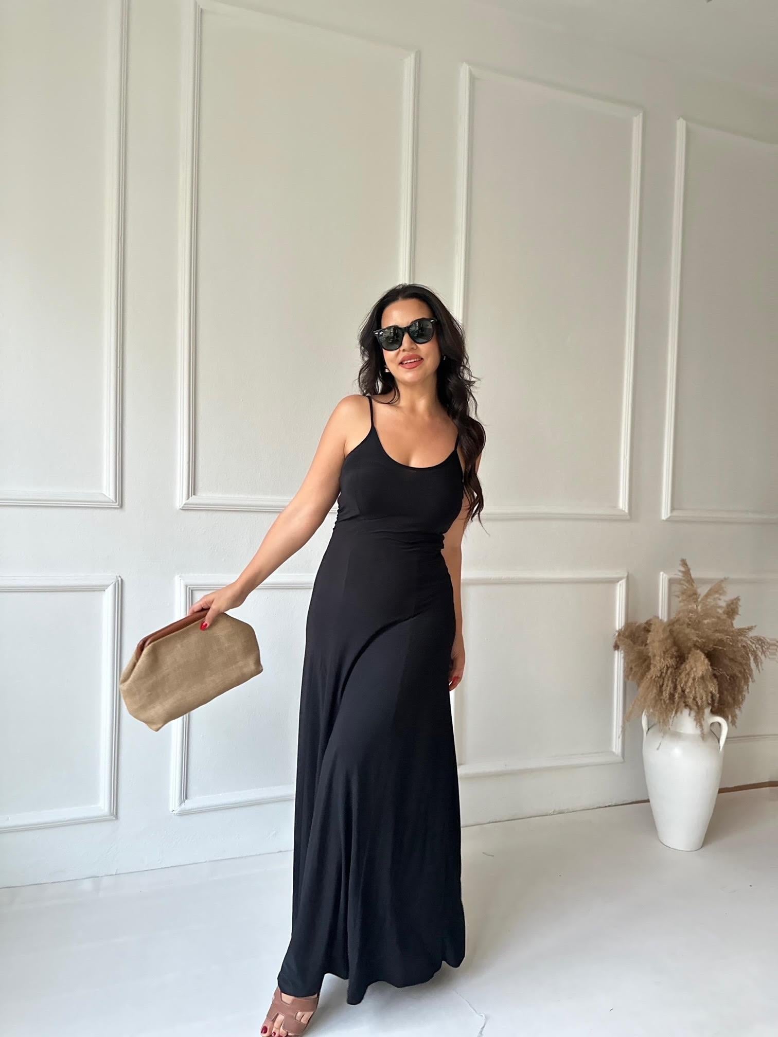 Lüks Kalite Siyah İp Askılı Basic Elbise