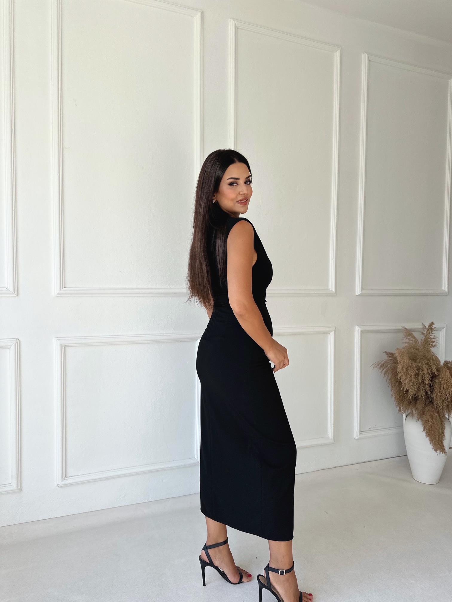 Lüks Kalite Siyah Kalem Etek Midi Elbise · 3