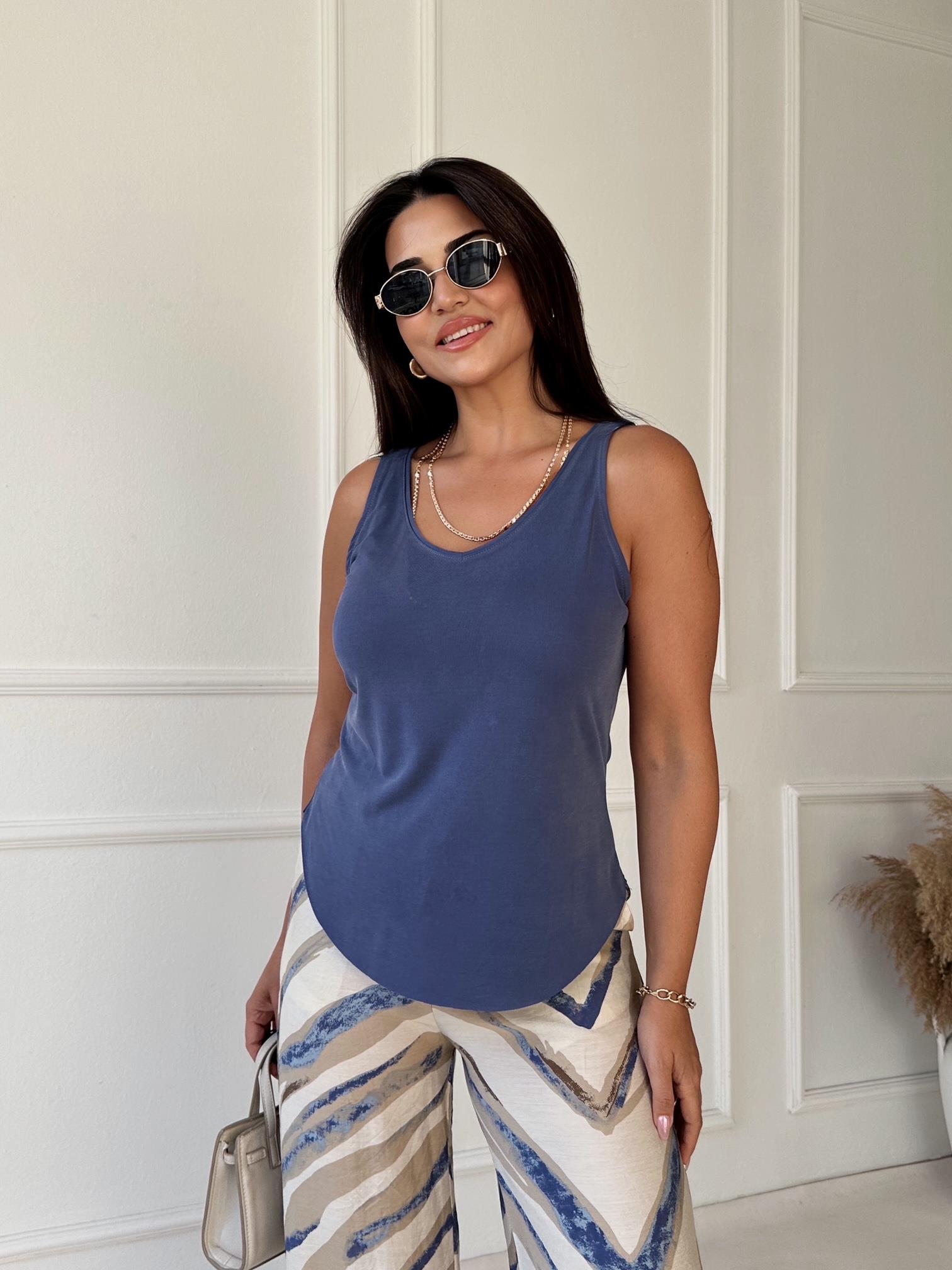 Lüks kalite v yakalı modal atlet mavi - Nora Butik · 3