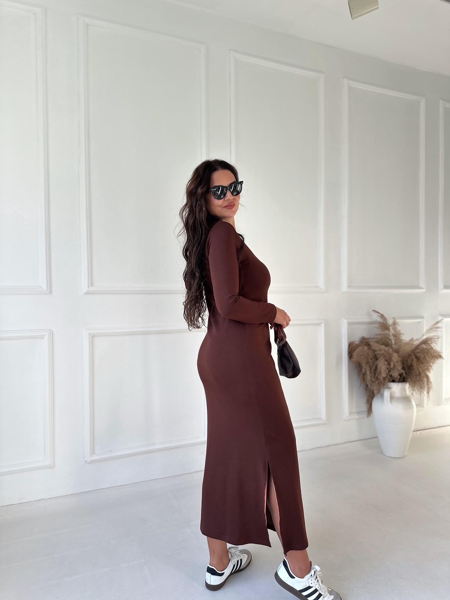 Marka Model Önden Bağlamalı Uzun Kollu Pamuklu Acı Kahve Kalem Elbise | Nora Butik · 6