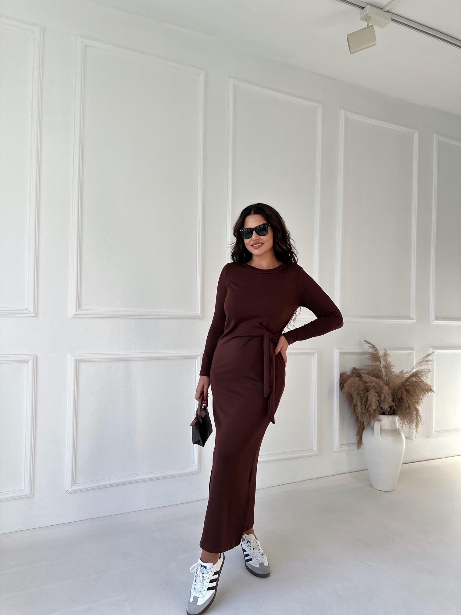Marka Model Önden Bağlamalı Uzun Kollu Pamuklu Acı Kahve Kalem Elbise | Nora Butik · 2