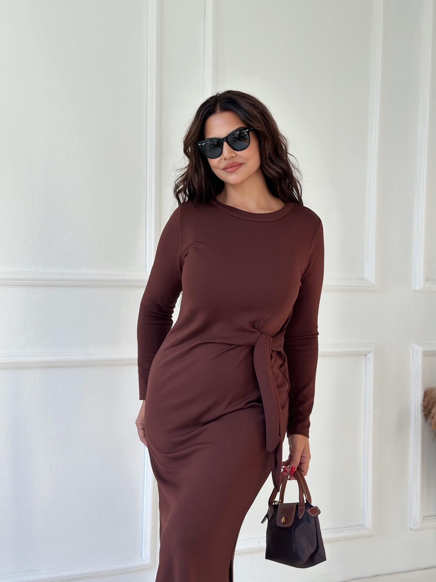 Marka Model Önden Bağlamalı Uzun Kollu Pamuklu Acı Kahve Kalem Elbise | Nora Butik · 4