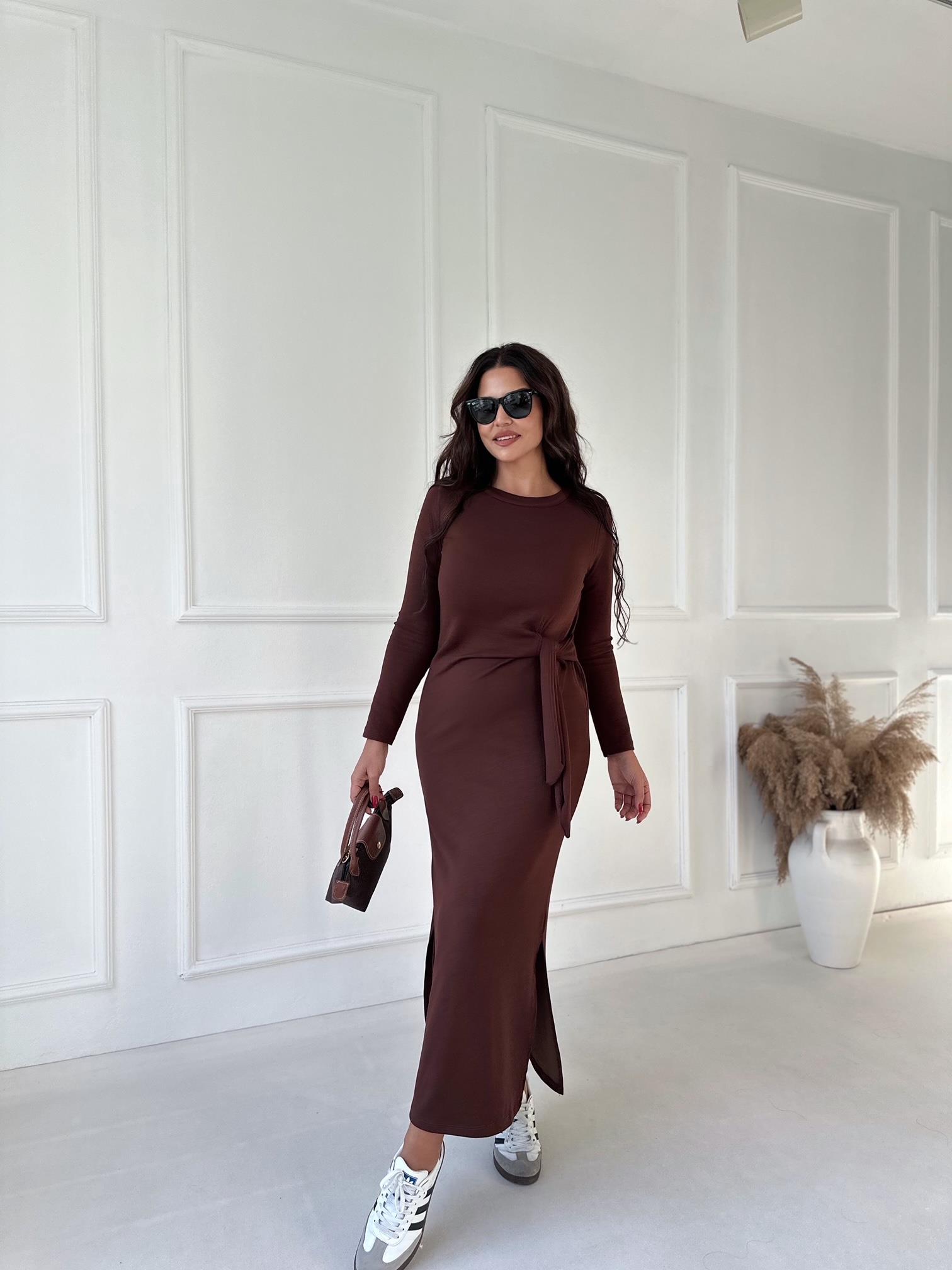Marka Model Önden Bağlamalı Uzun Kollu Pamuklu Acı Kahve Kalem Elbise | Nora Butik · 3