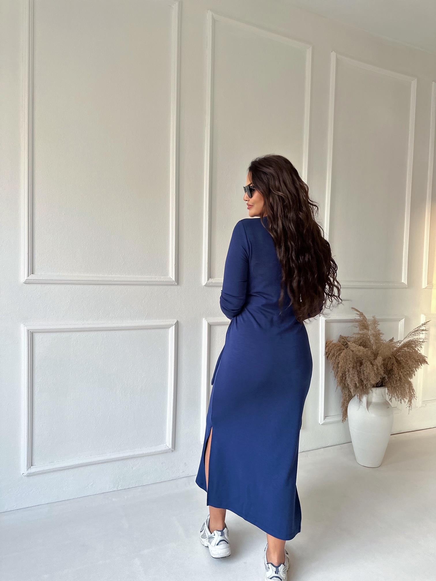 Marka Model Önden Bağlamalı Uzun Kollu Pamuklu Lacivert Kalem Elbise | Nora Butik · 3