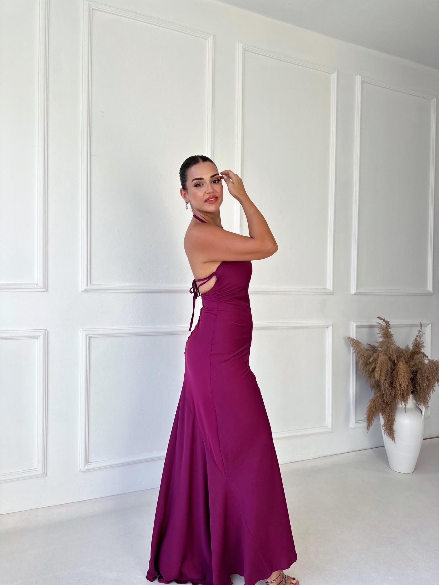 Marka Model Sırt Detaylı Saten Maksi Elbise - Mürdüm · 6