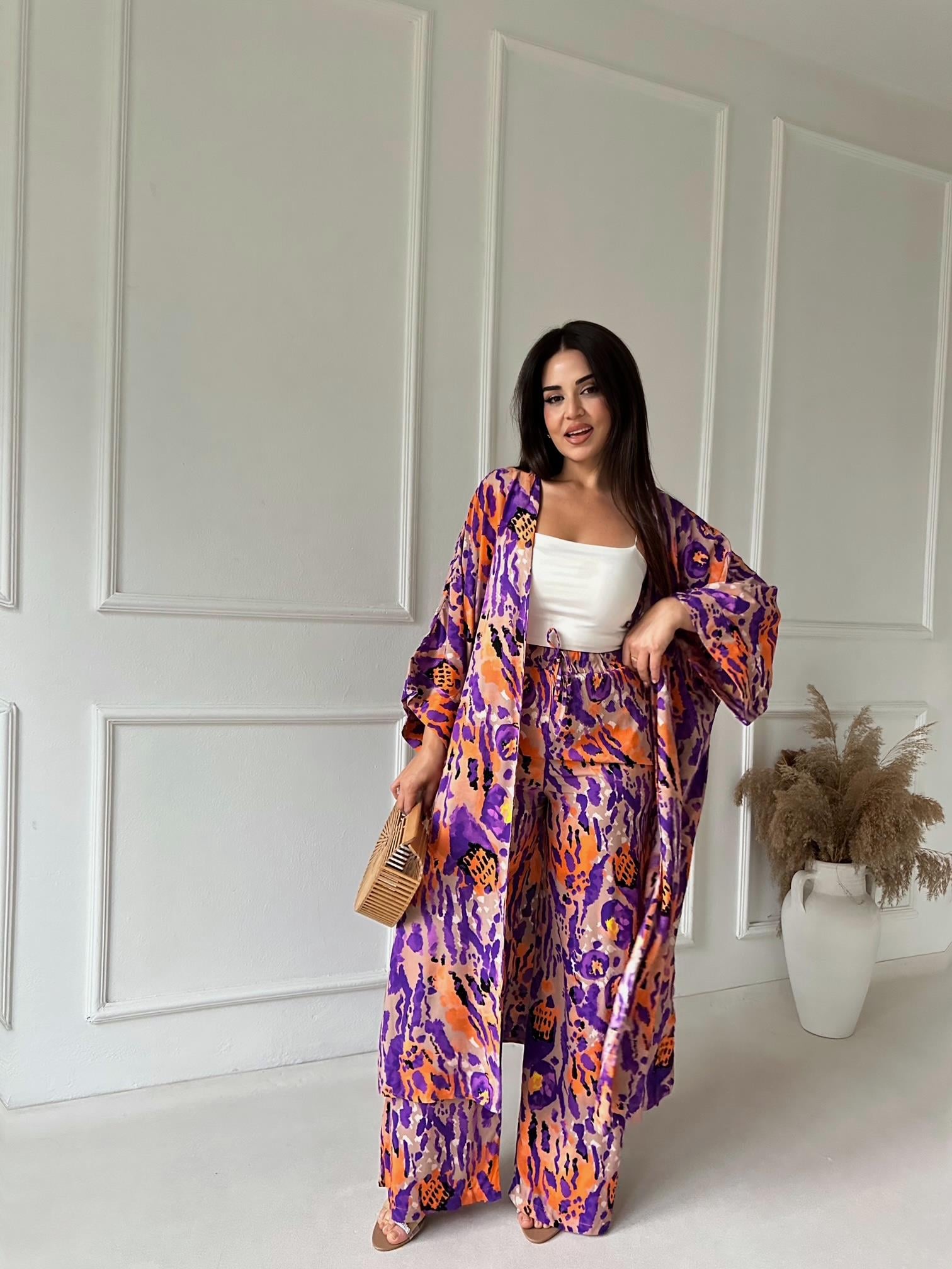 Nomad Kimono Pantolon Takım - Mor Etnik