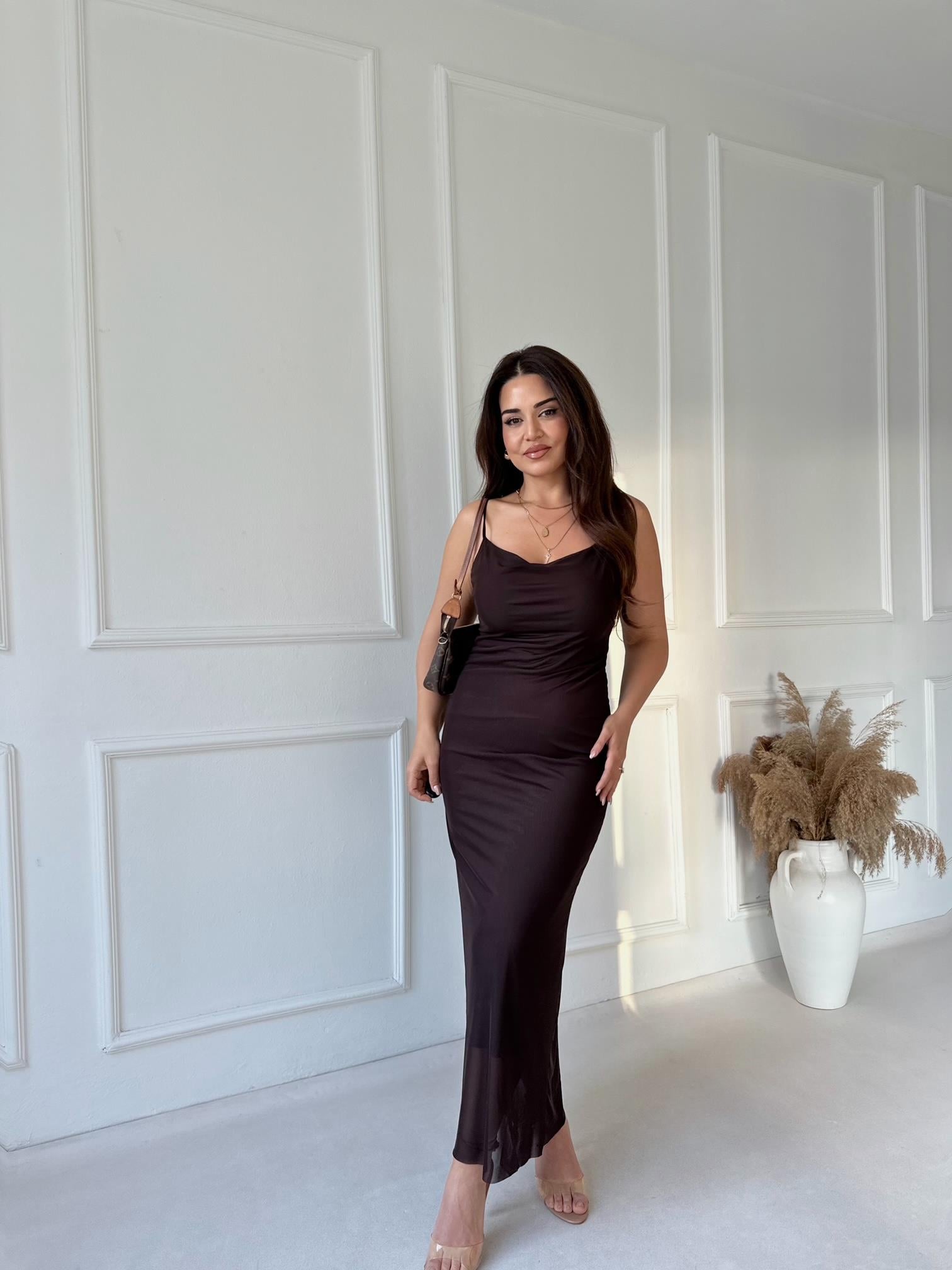 Nora Elegance Kalem Elbise - Kahve