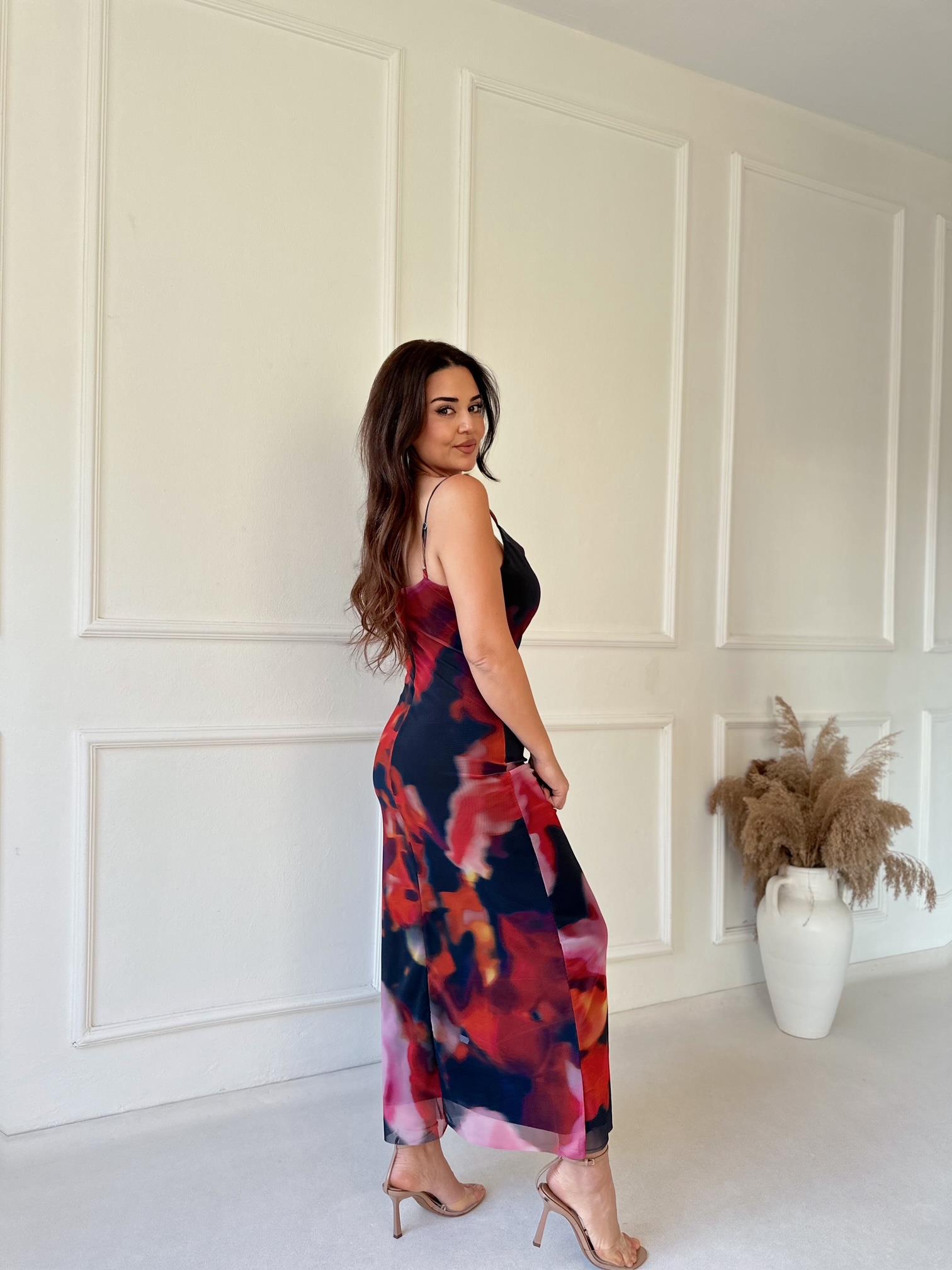Nora Elegance Kalem Elbise - Kırmızı Desenli · 3