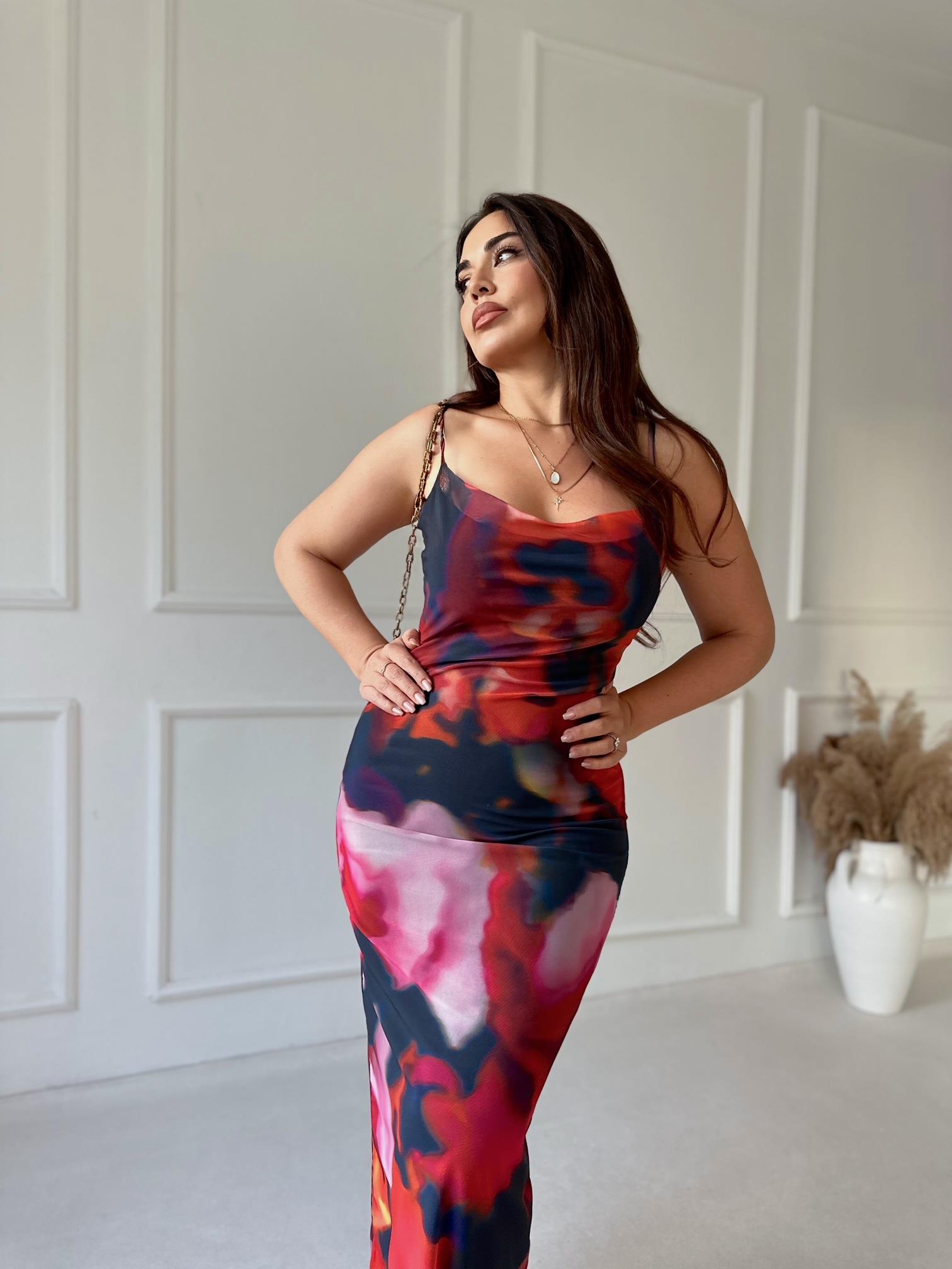 Nora Elegance Kalem Elbise - Kırmızı Desenli · 6