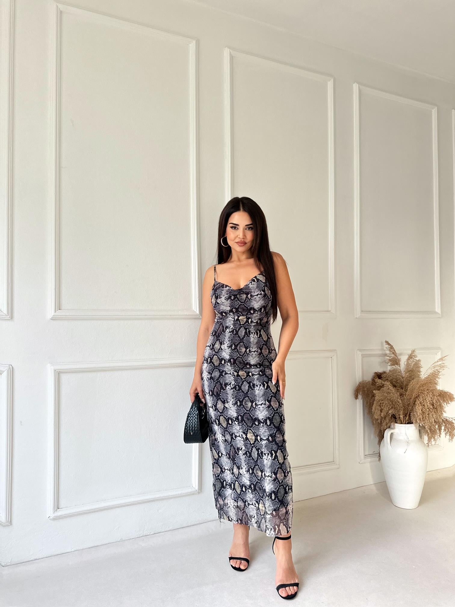 Nora Elegance Kalem Elbise - Yılan Desen