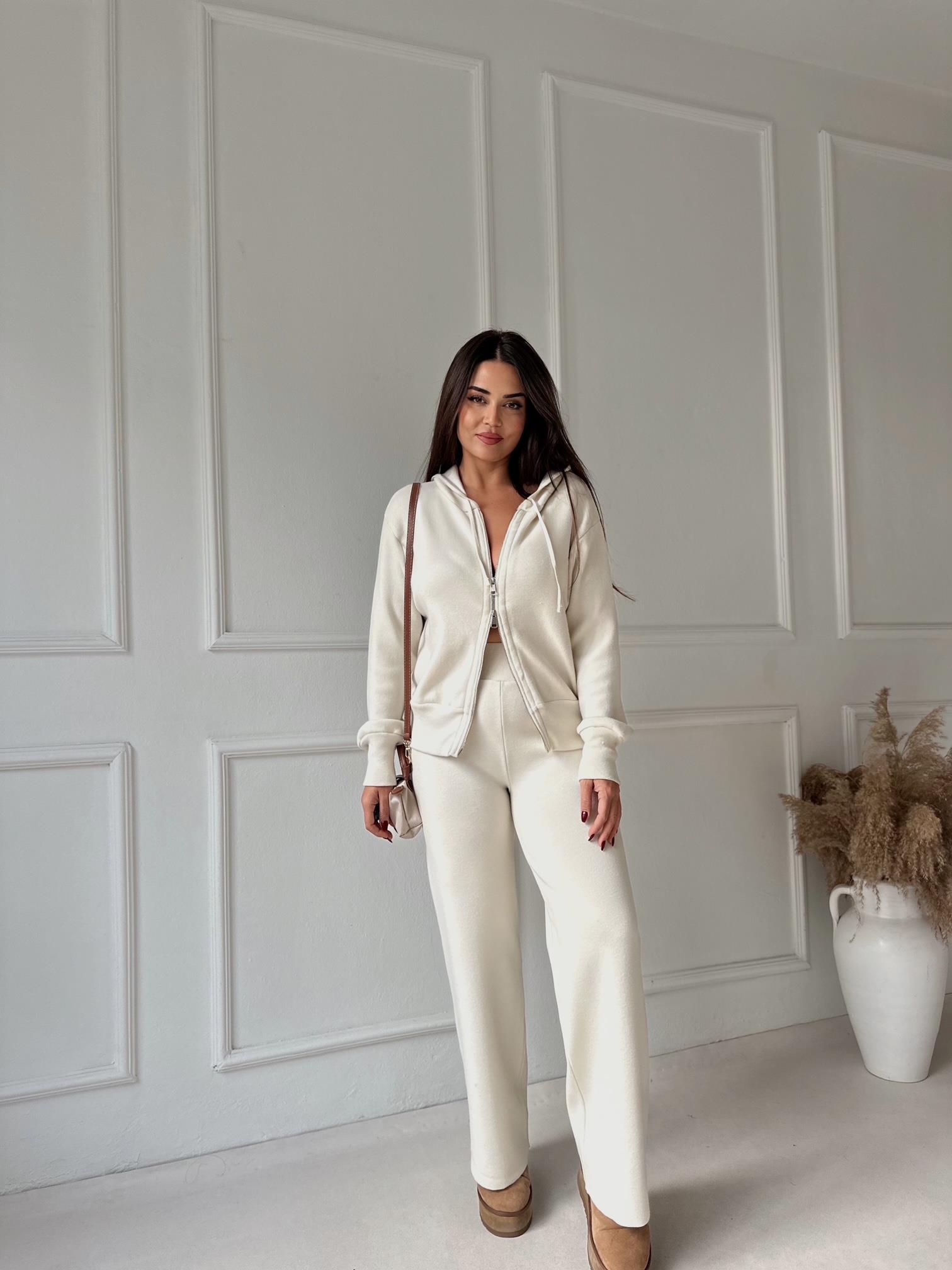 NORA ELYA Premium Knit – High Waist Toparlayıcı Triko Pantolon - Ekru