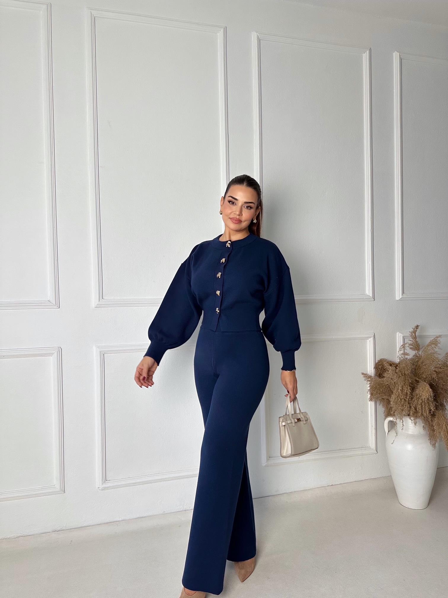 NORA ELYA Premium Knit – High Waist Toparlayıcı Triko Pantolon - Lacivert