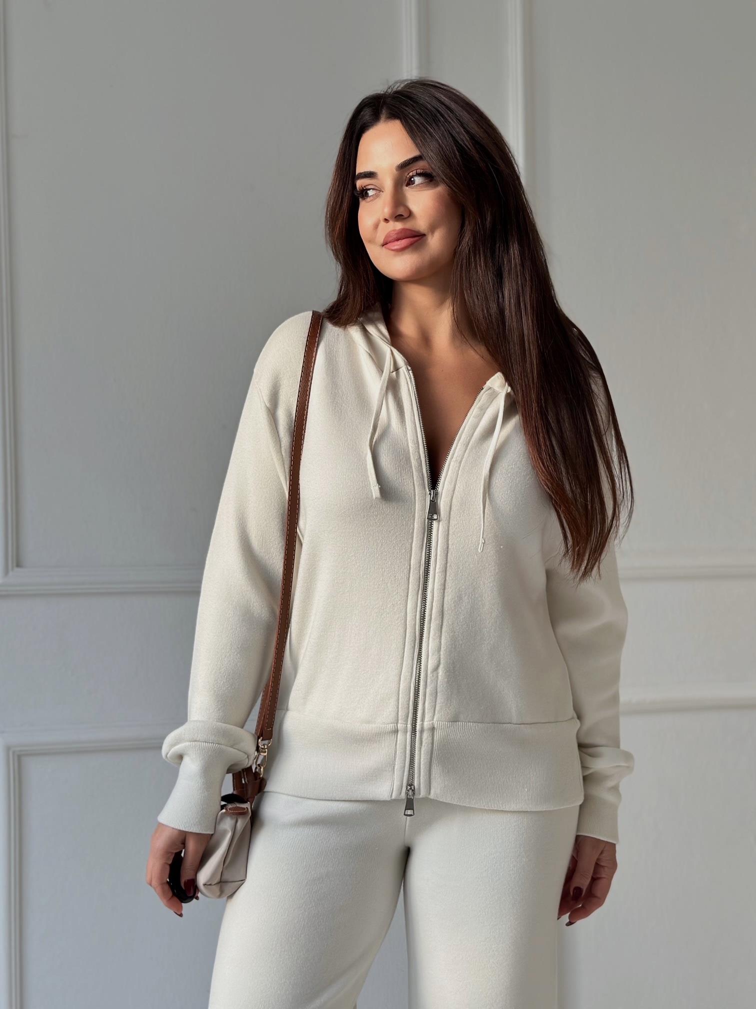 NORA ELYA Premium Knit – Zipper Hoodie Triko Sweat - Ekru · 5
