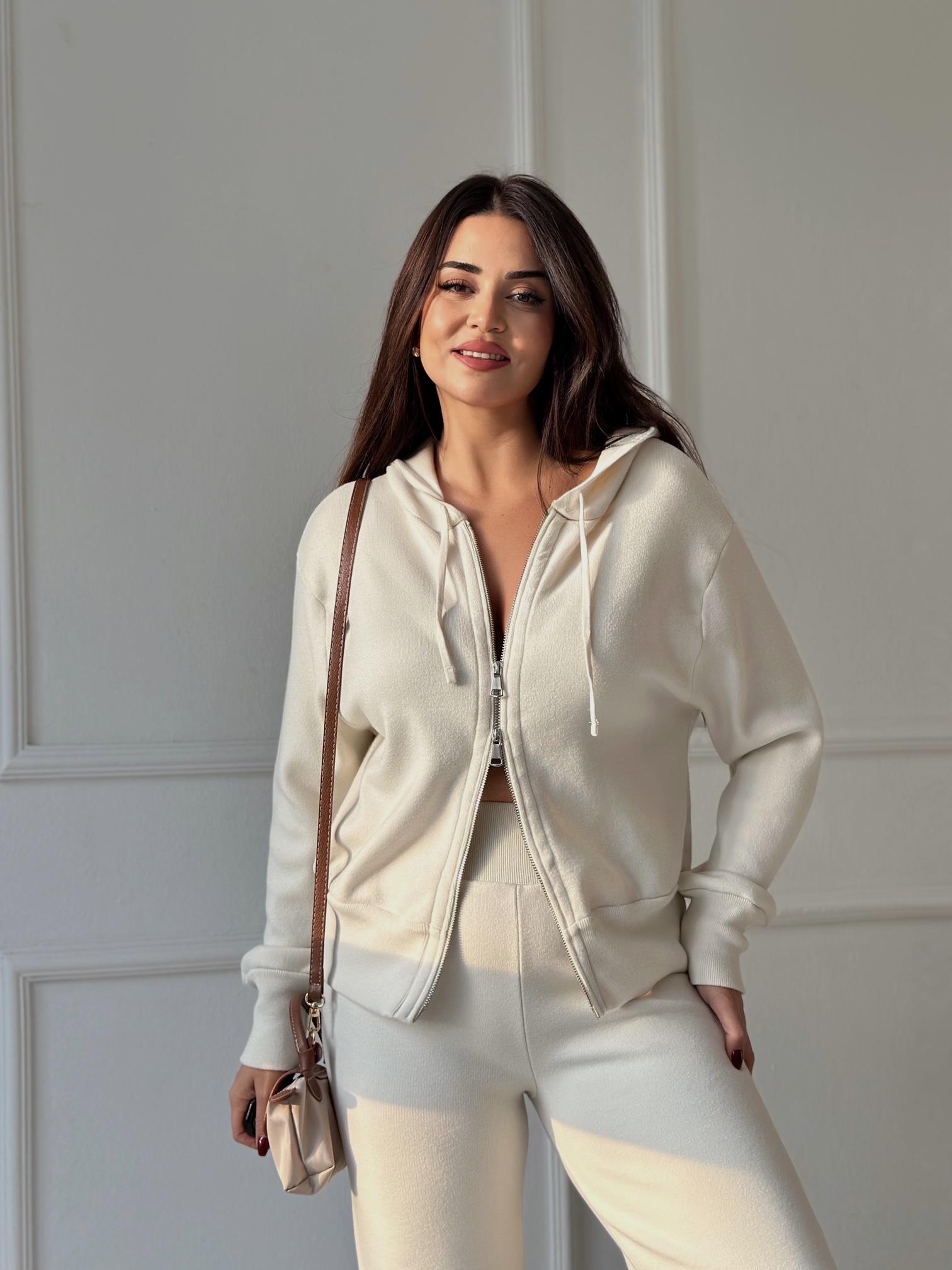NORA ELYA Premium Knit – Zipper Hoodie Triko Sweat - Ekru · 6