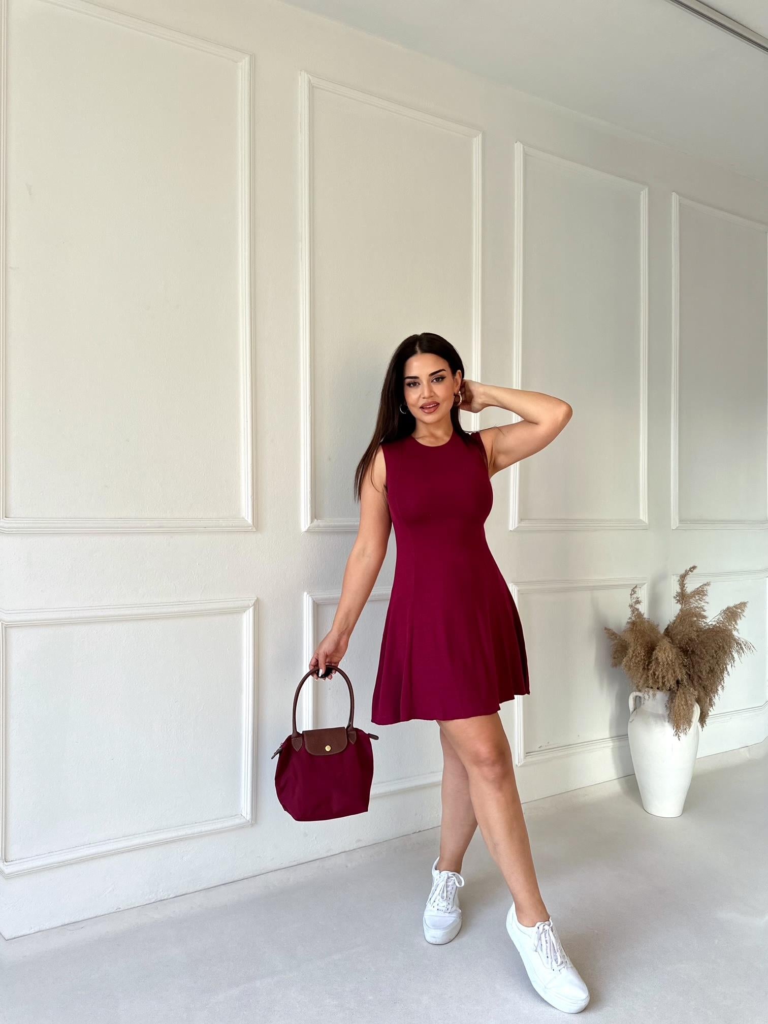 Nora Soft Fit Mini Elbise - Bordo