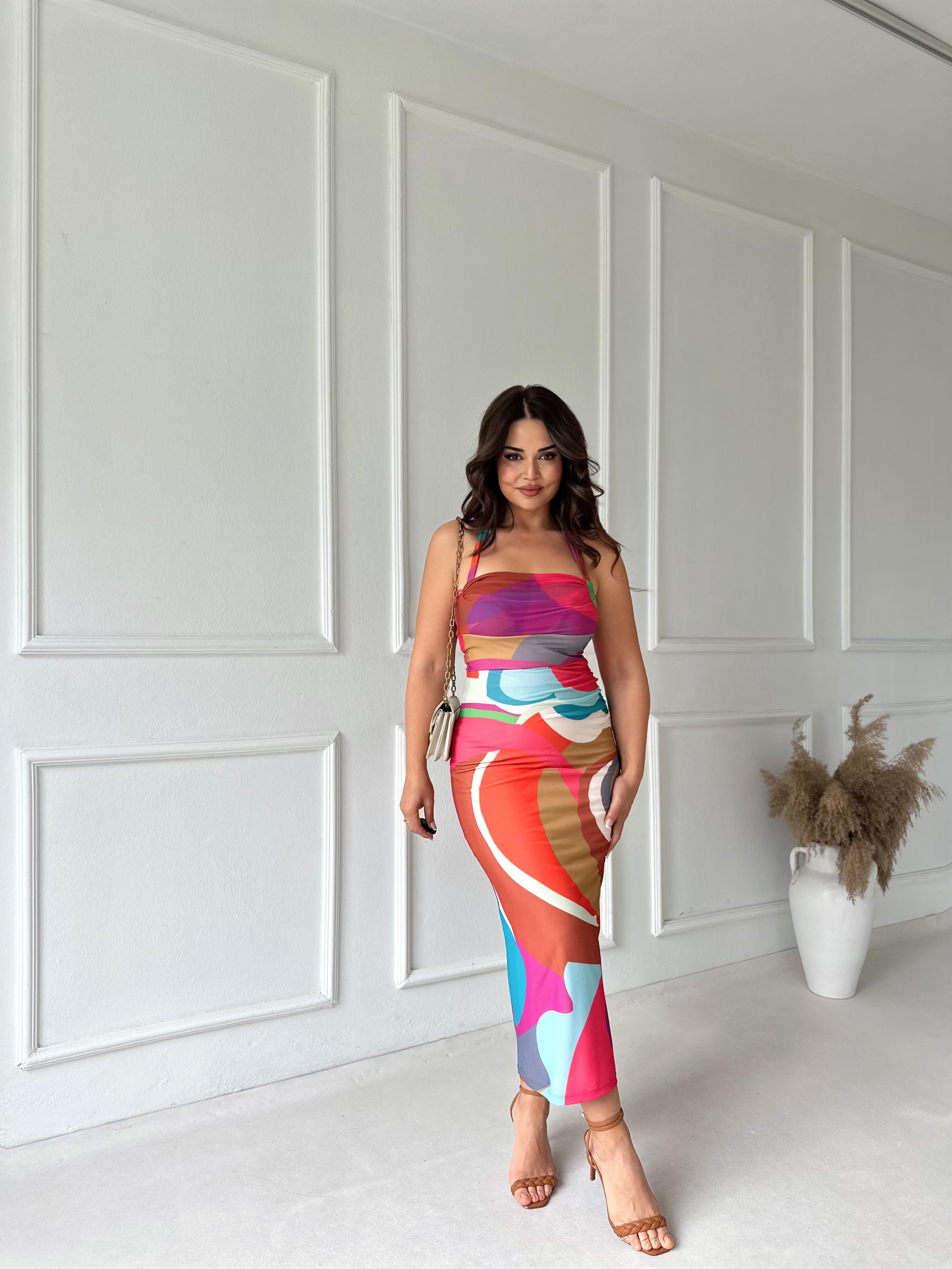 Nora Sunset Halter Yaka Midi Elbise