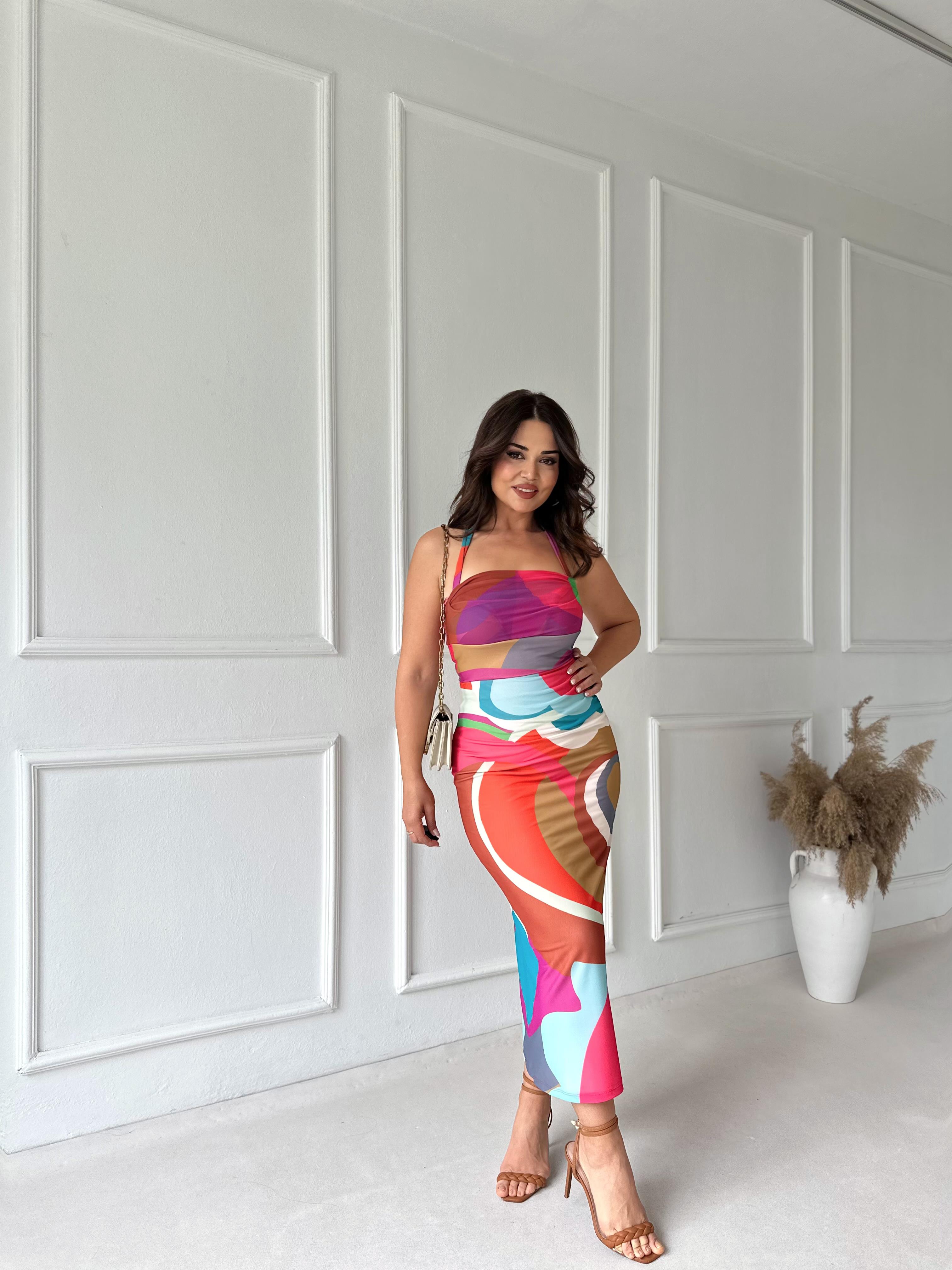 Nora Sunset Halter Yaka Midi Elbise