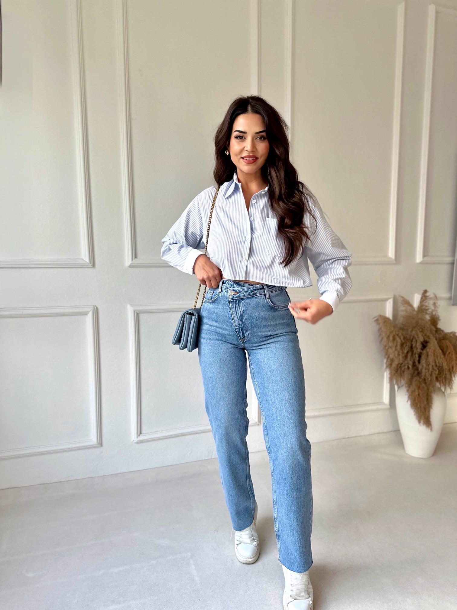 Orijinal marka çapraz kemerli yüksek bel straight jean - Nora Butik · 2