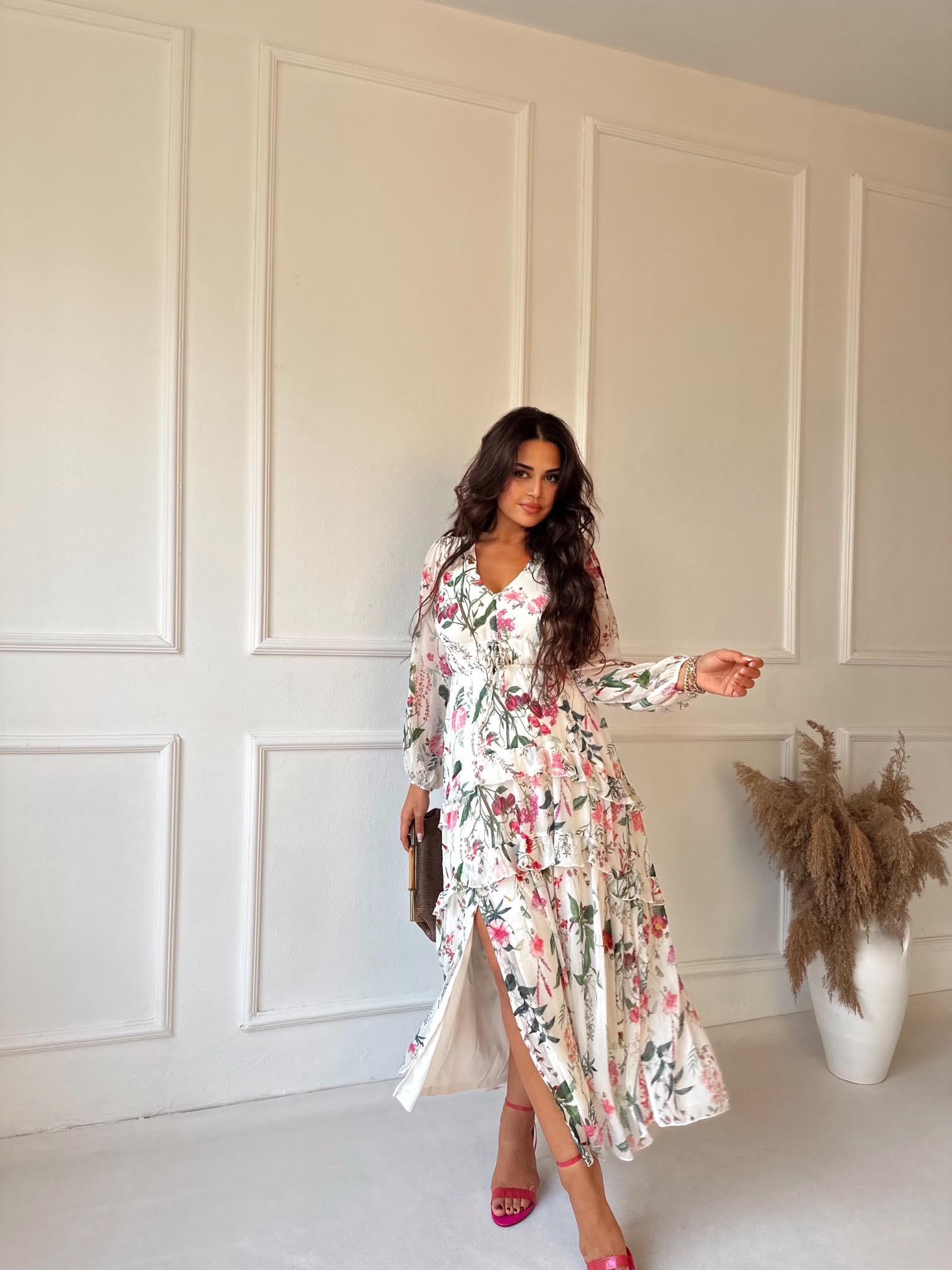 Orijinal Marka Çiçekli Şifon Maksi Elbise