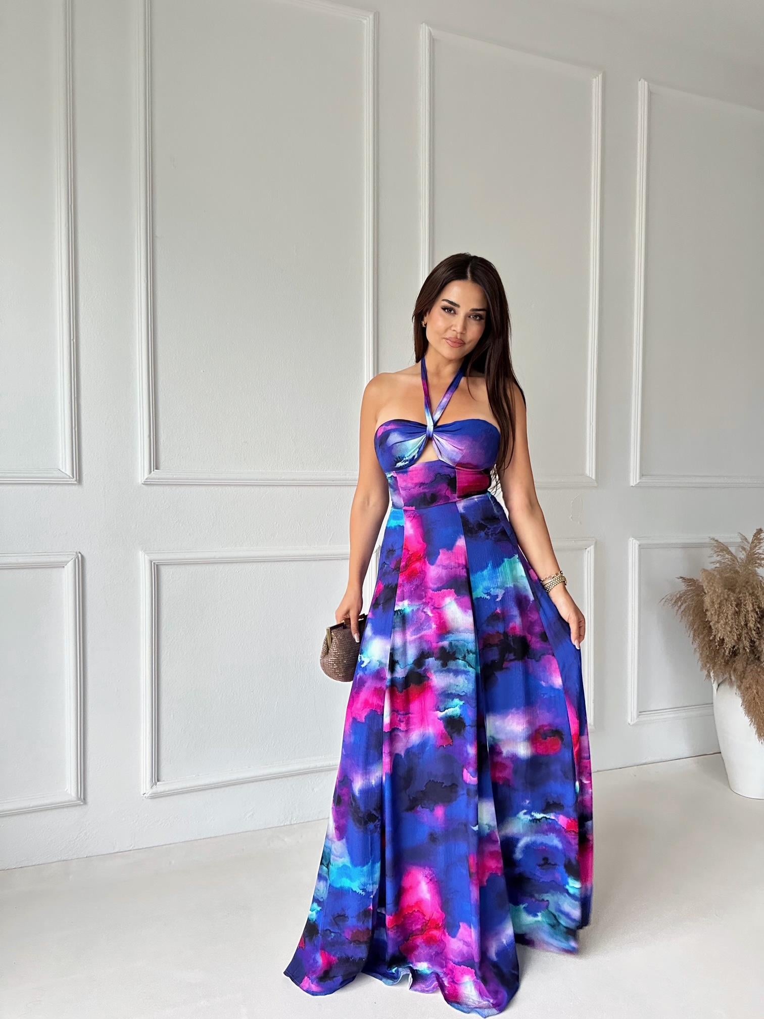 Orijinal Marka Desenli Maksi Elbise