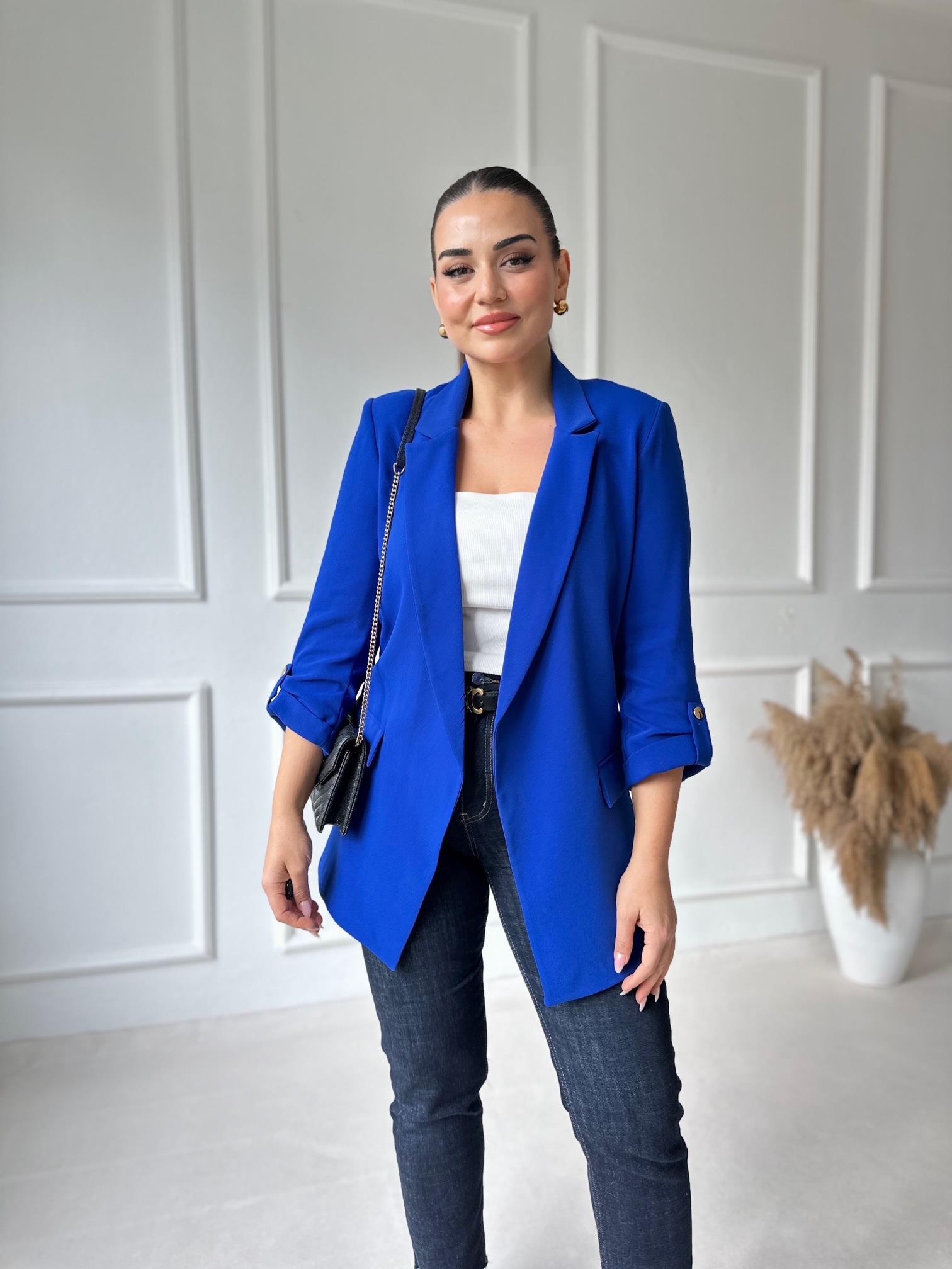 Orijinal Marka Kıvrık Kollu Blazer Ceket - Saks Mavi | Nora Butik · 5