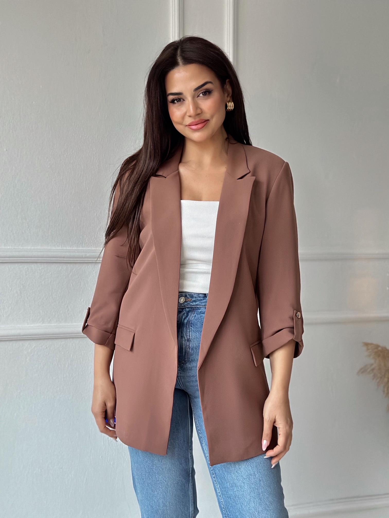 Orijinal Marka Kıvrık Kollu Blazer Ceket - Camel