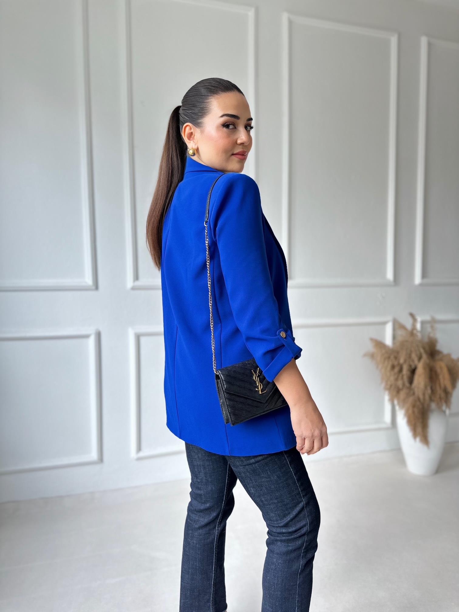 Orijinal Marka Kıvrık Kollu Blazer Ceket - Saks Mavi | Nora Butik · 7