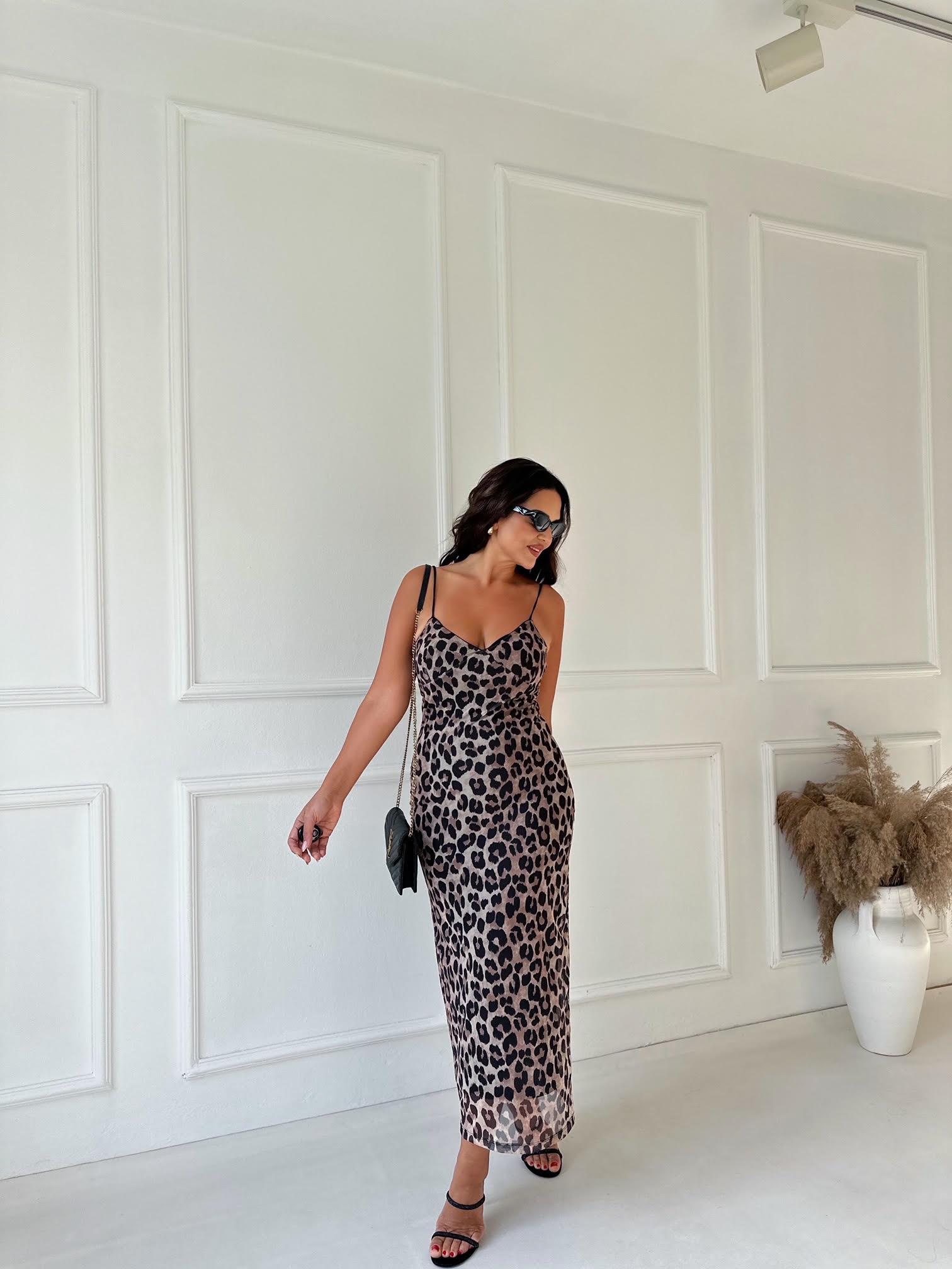 Orijinal Marka Leopar Desen İp Askılı Midi Kalem Elbise | Nora Butik · 4