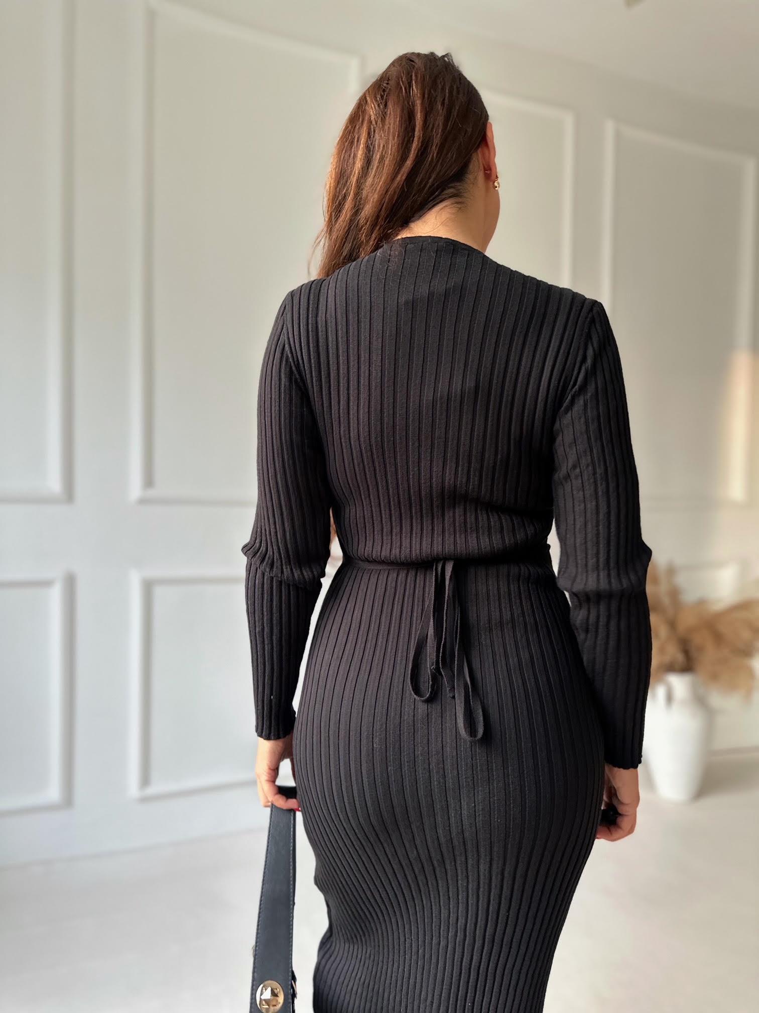 Orijinal Marka Zr V Yaka Midi Kalem Triko Elbise - Siyah | Nora Butik · 8