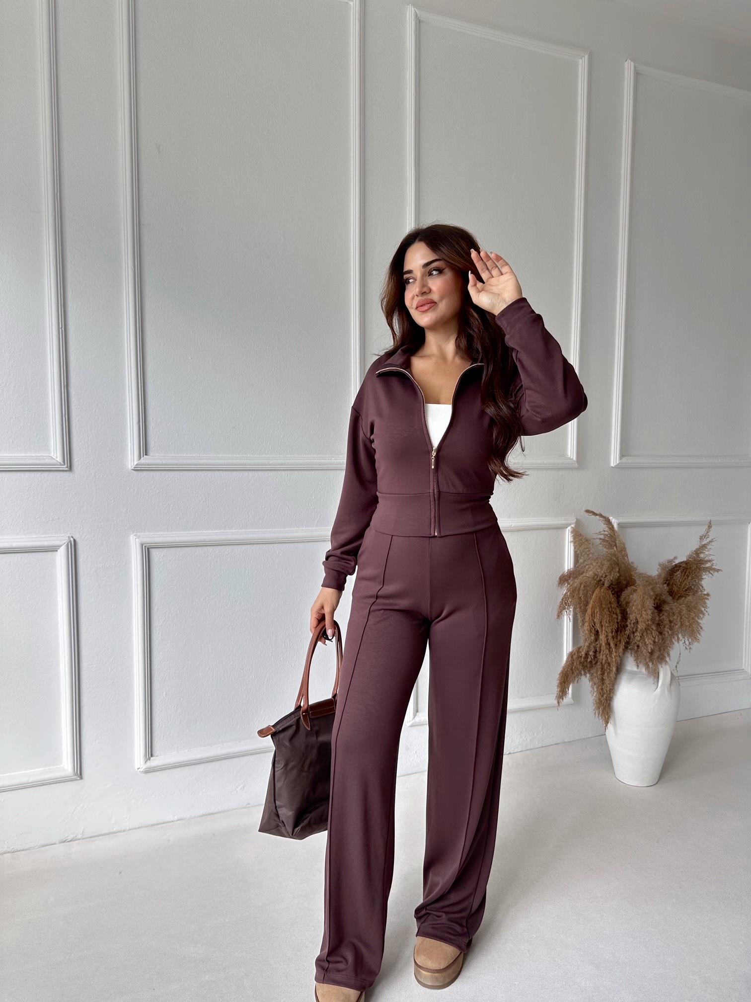 Oysho Kumaş Fermuarlı İkili Takım – Kahve