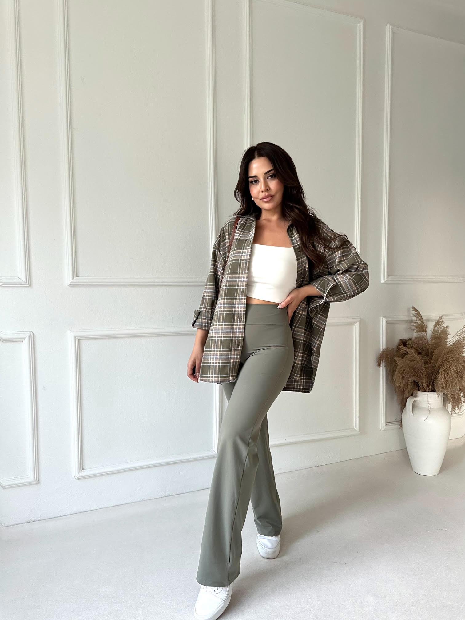 Oysho Model Fit Yüksek Bel Flare Tayt – Haki · 5