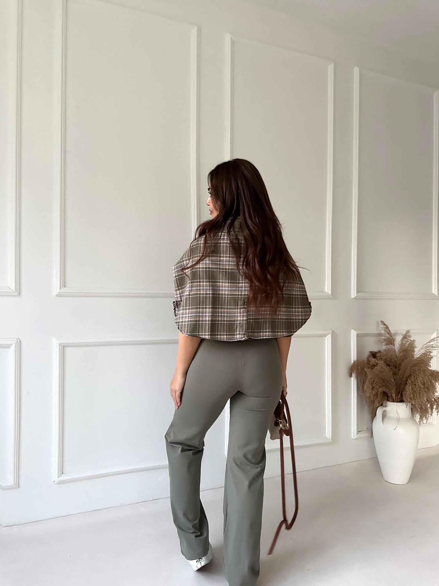 Oysho Model Fit Yüksek Bel Flare Tayt – Haki · 8