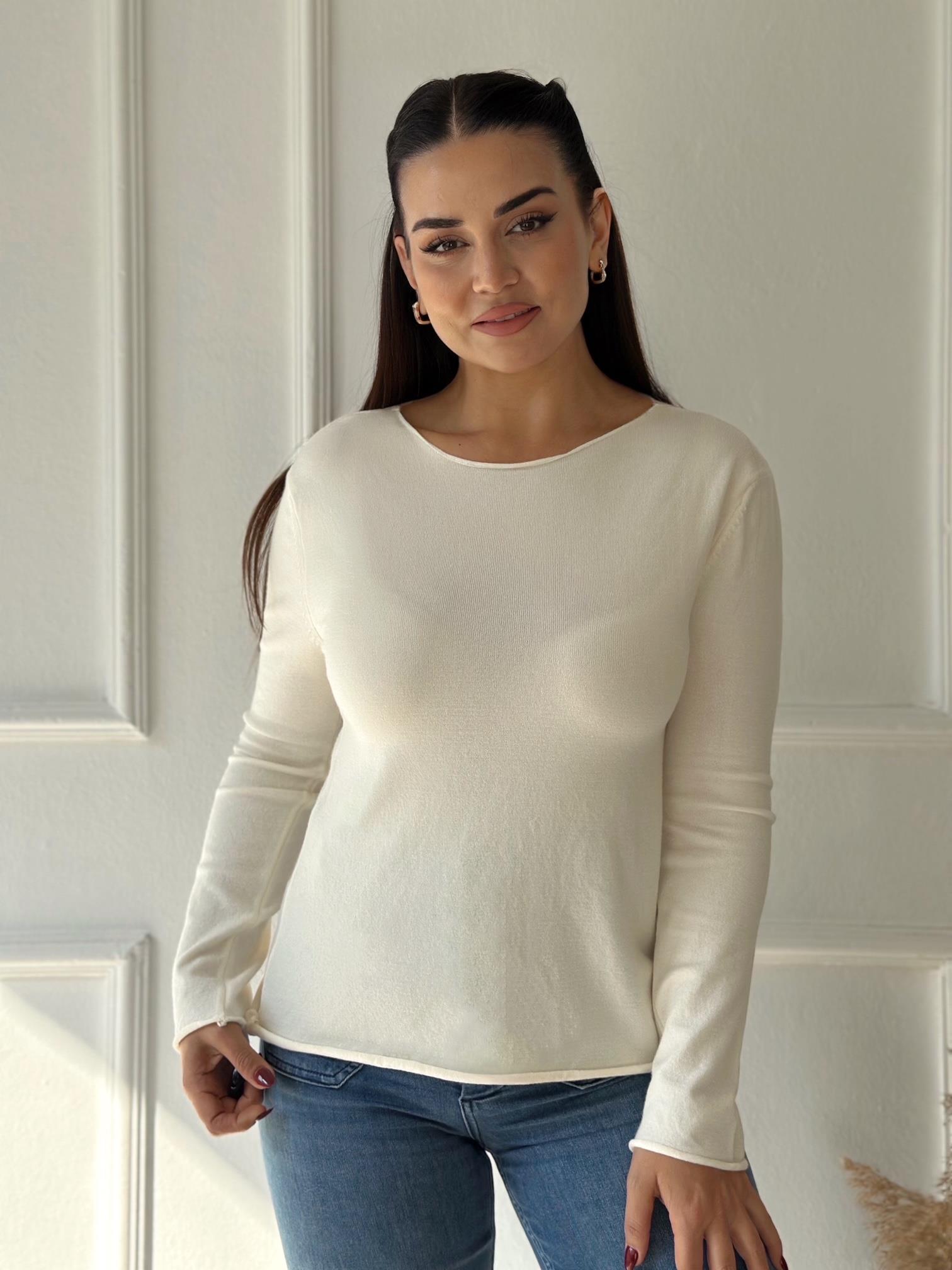 Premium Corsman İplik Basic Triko Bluz - Krem