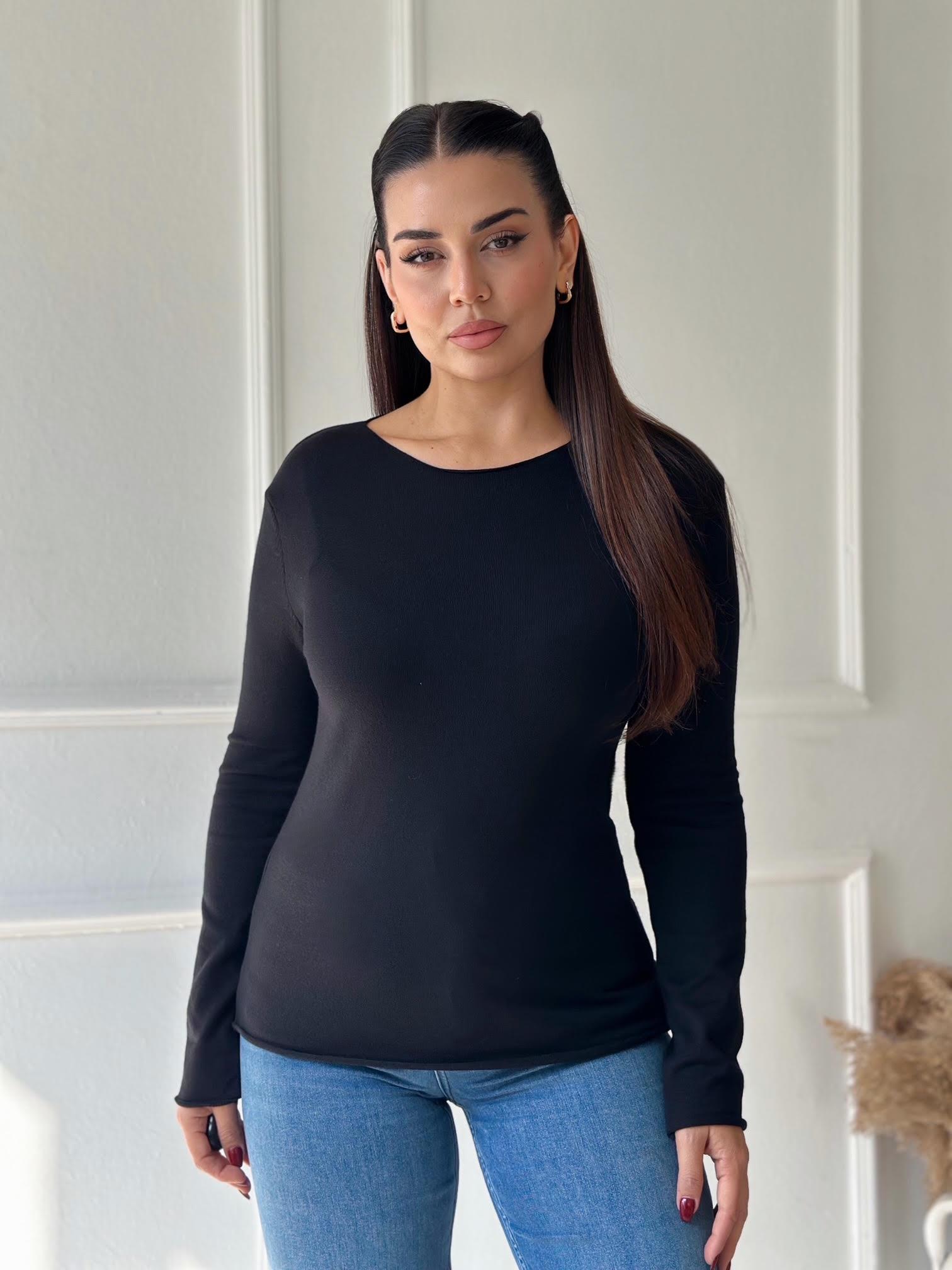 Premium Corsman İplik Basic Triko Bluz - Siyah