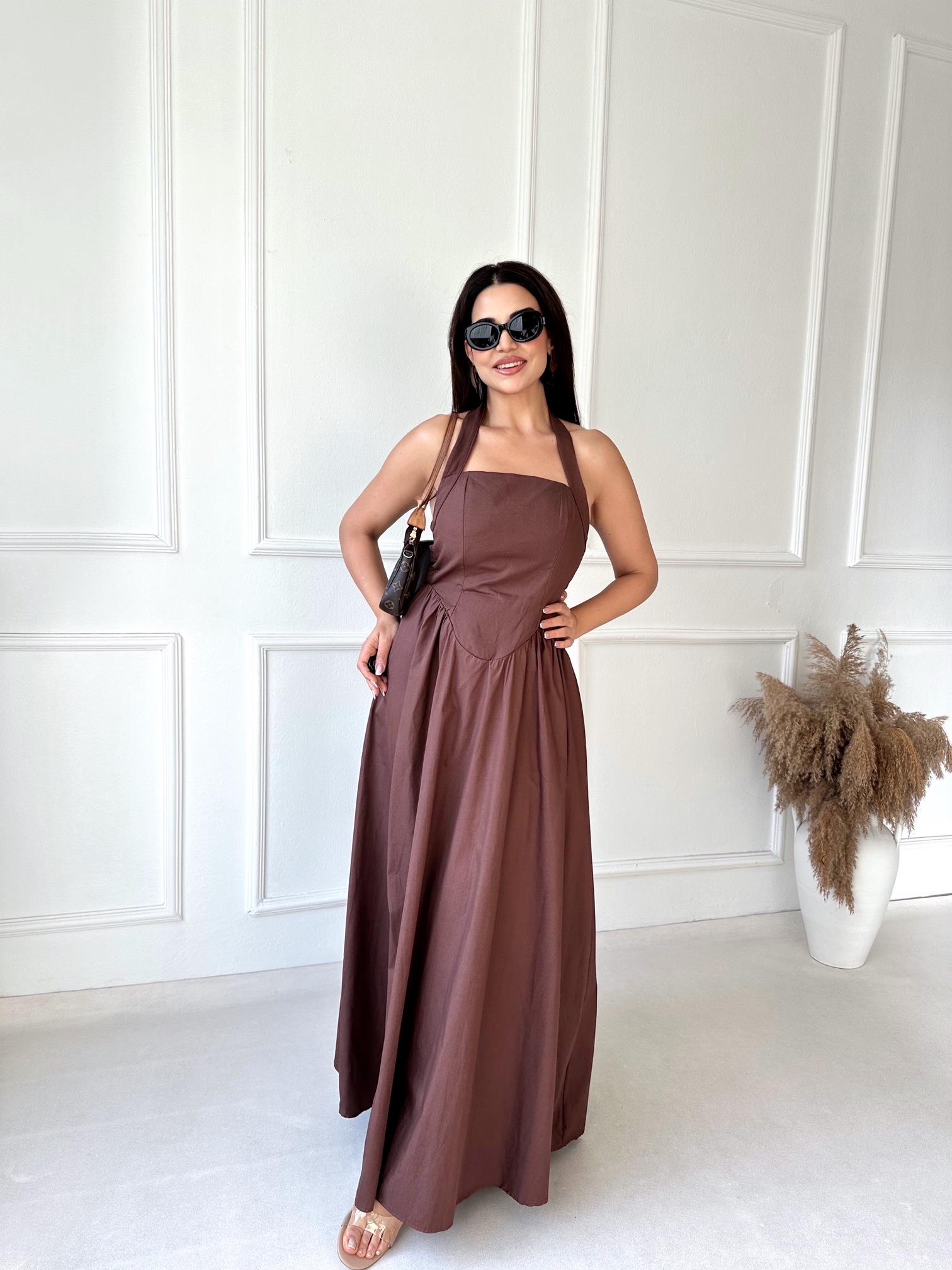 Premium Kalite Halter Yaka Maksi Elbise