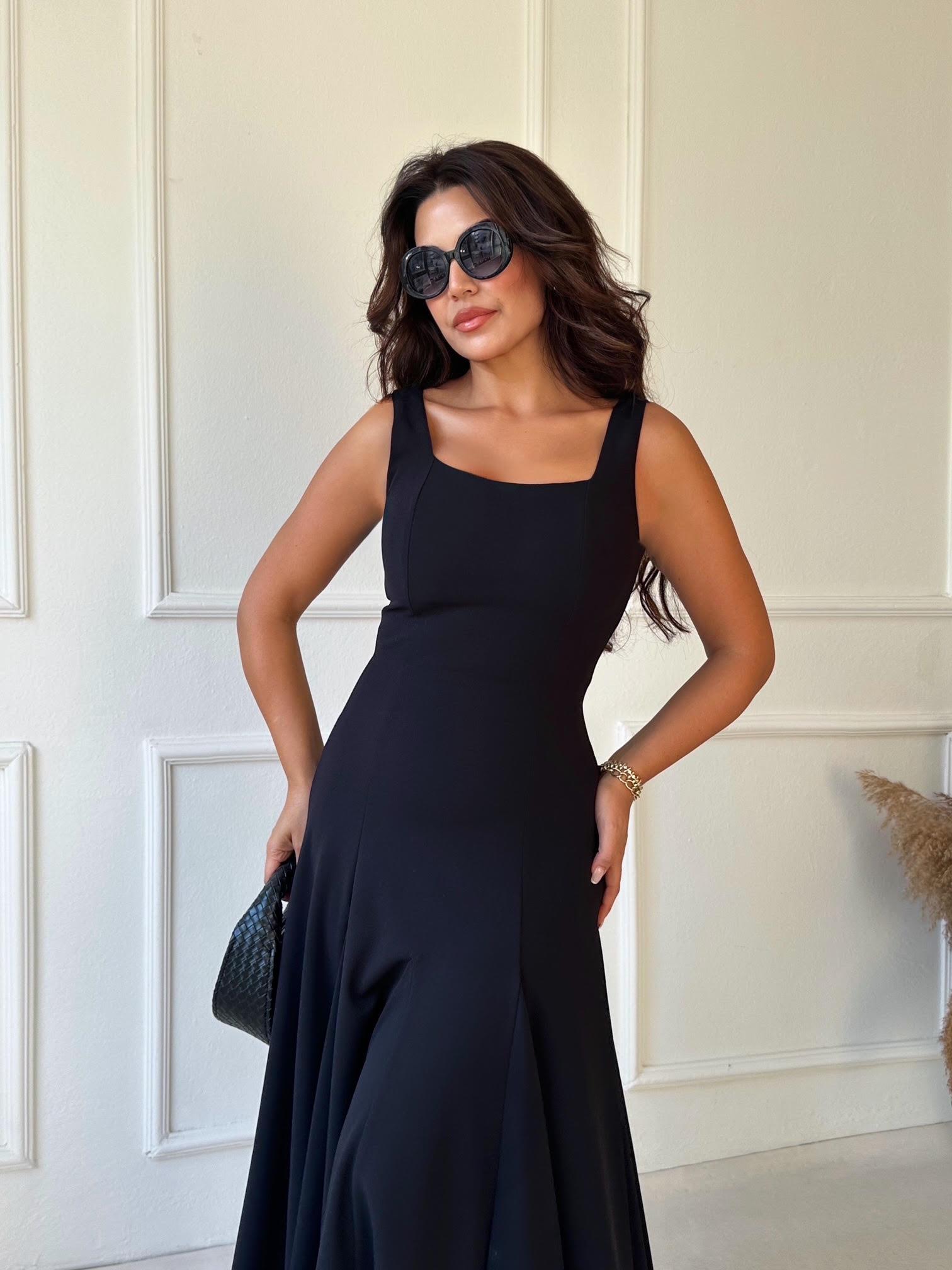 Premium Kalite Kare Yaka Kloş Etek Midi Elbise · 8