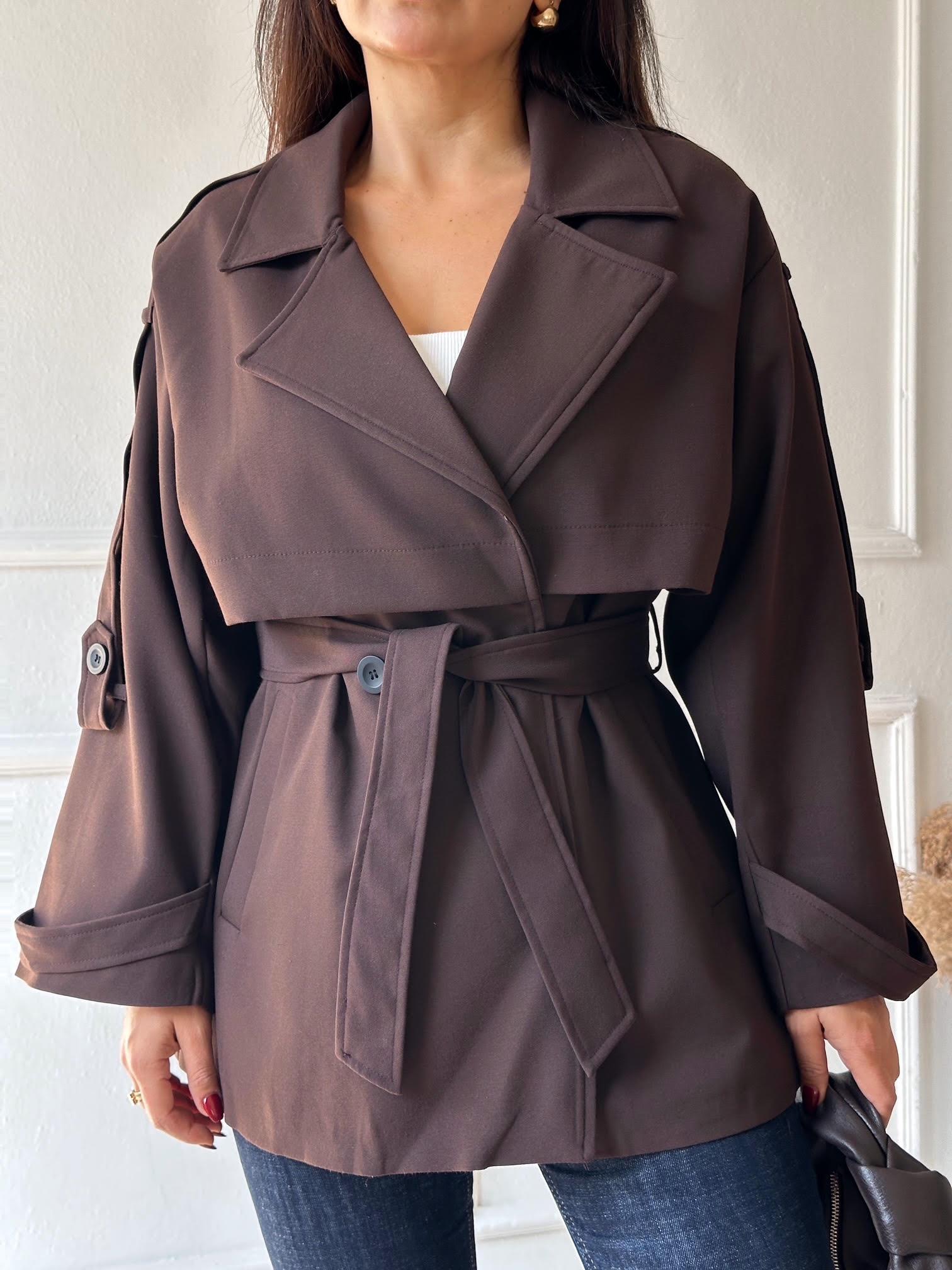 Premium Kalite Kısa Kuşaklı Trenchcoat – Acı Kahve · 6