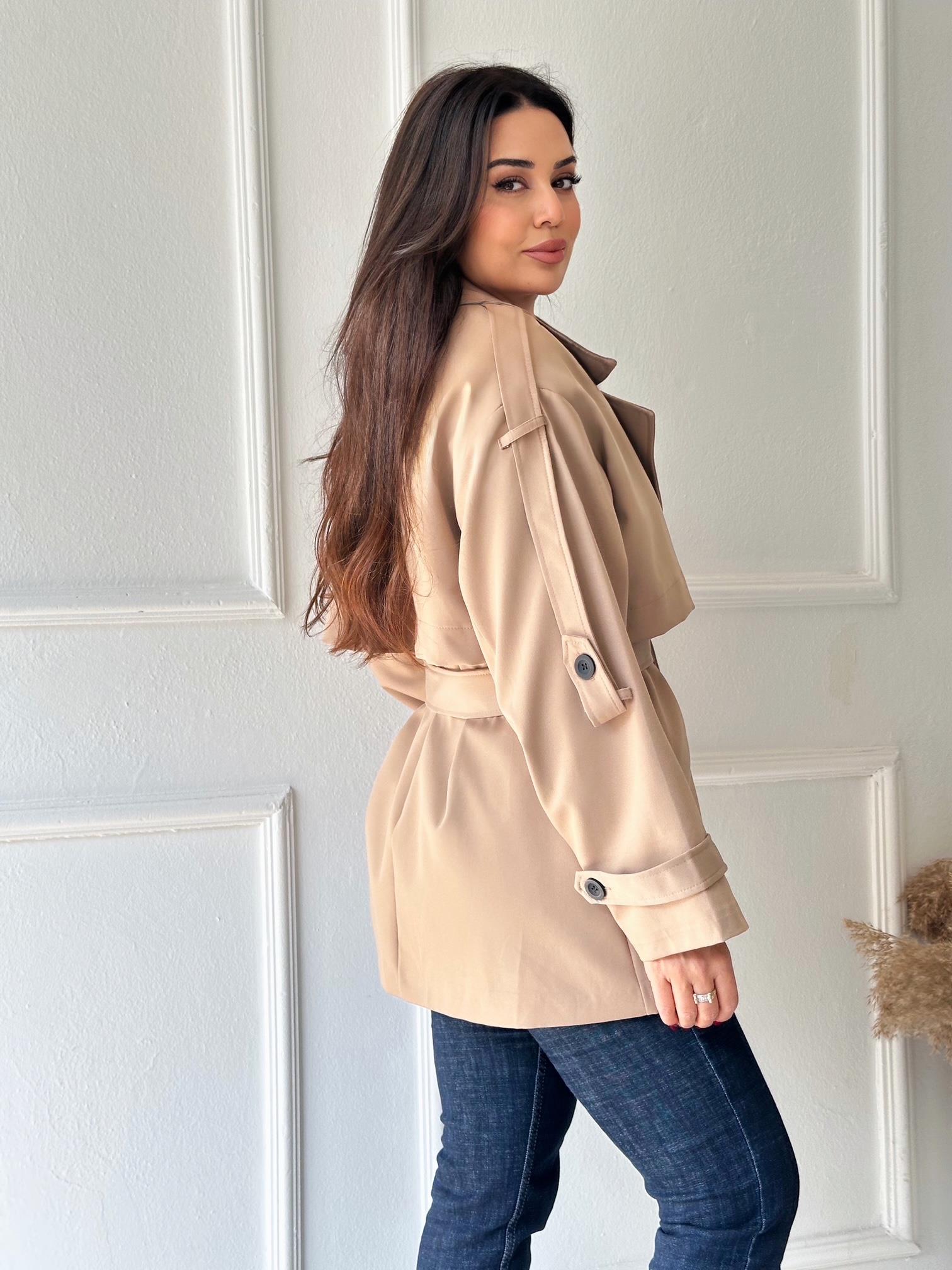 Premium Kalite Kısa Kuşaklı Trenchcoat – Bej · 8