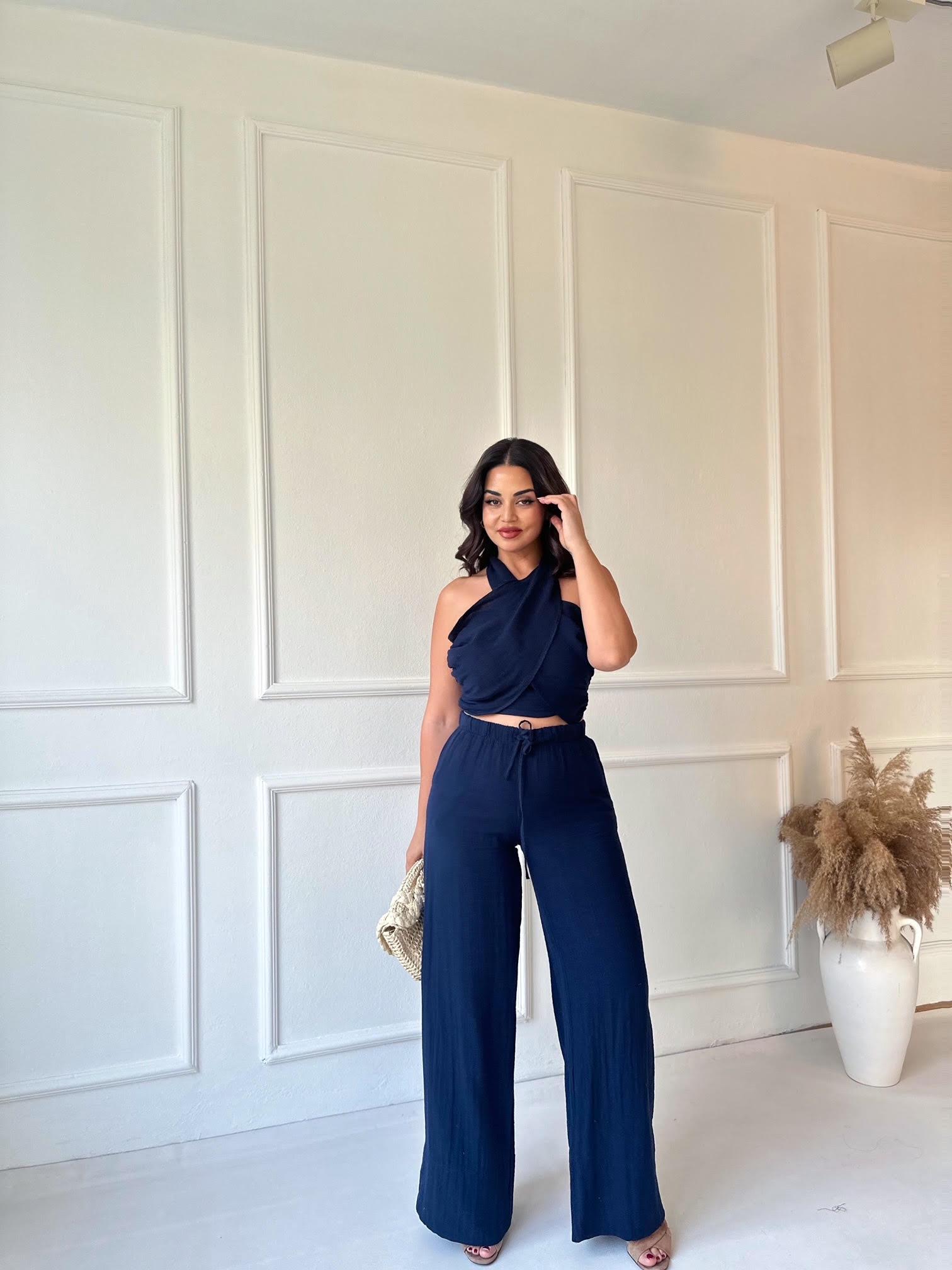 Premium Kalite Lacivert Pamuklu Müslin Takım