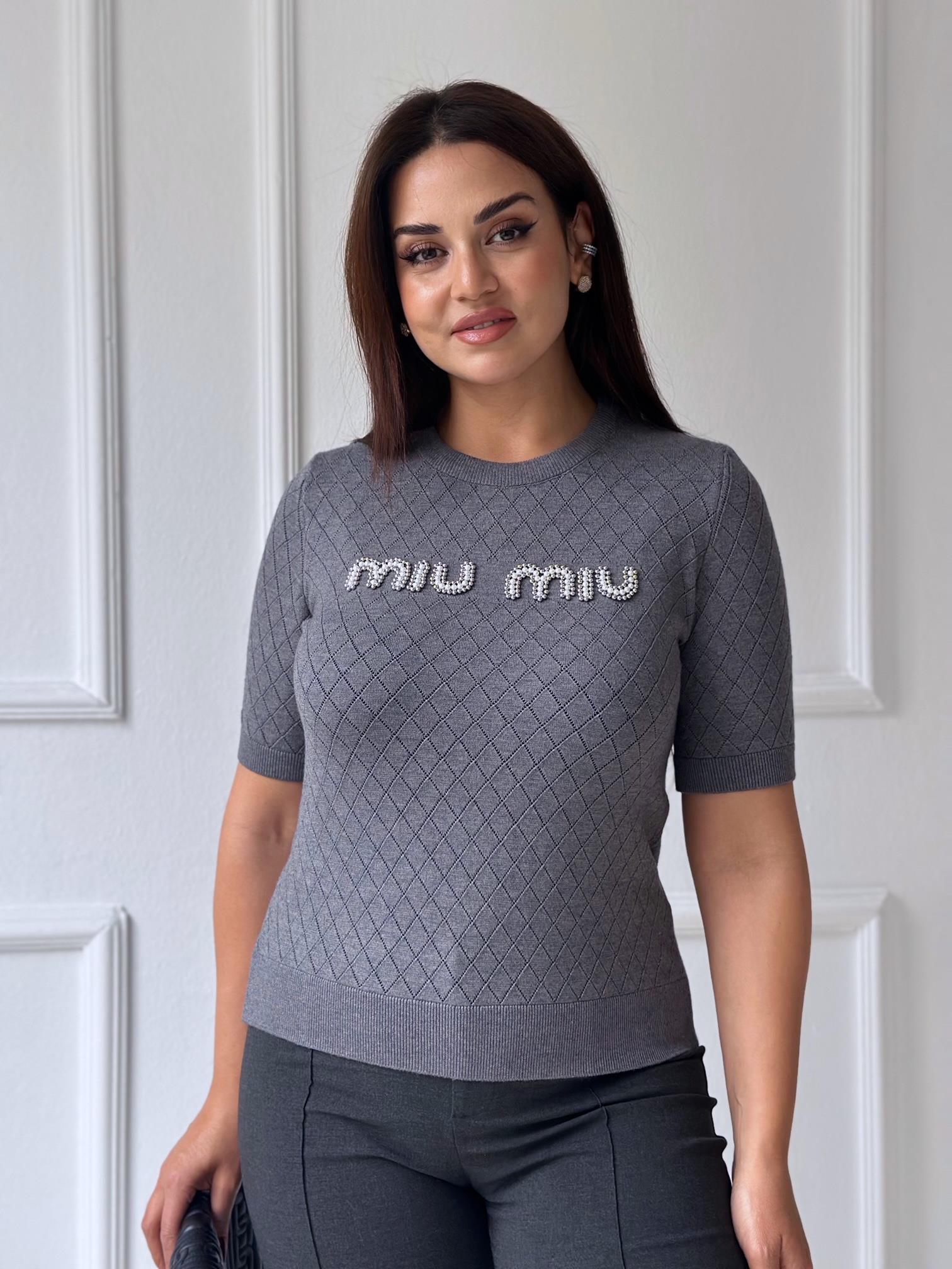 Premium Kalite Miu Miu Triko Bluz Antrasit