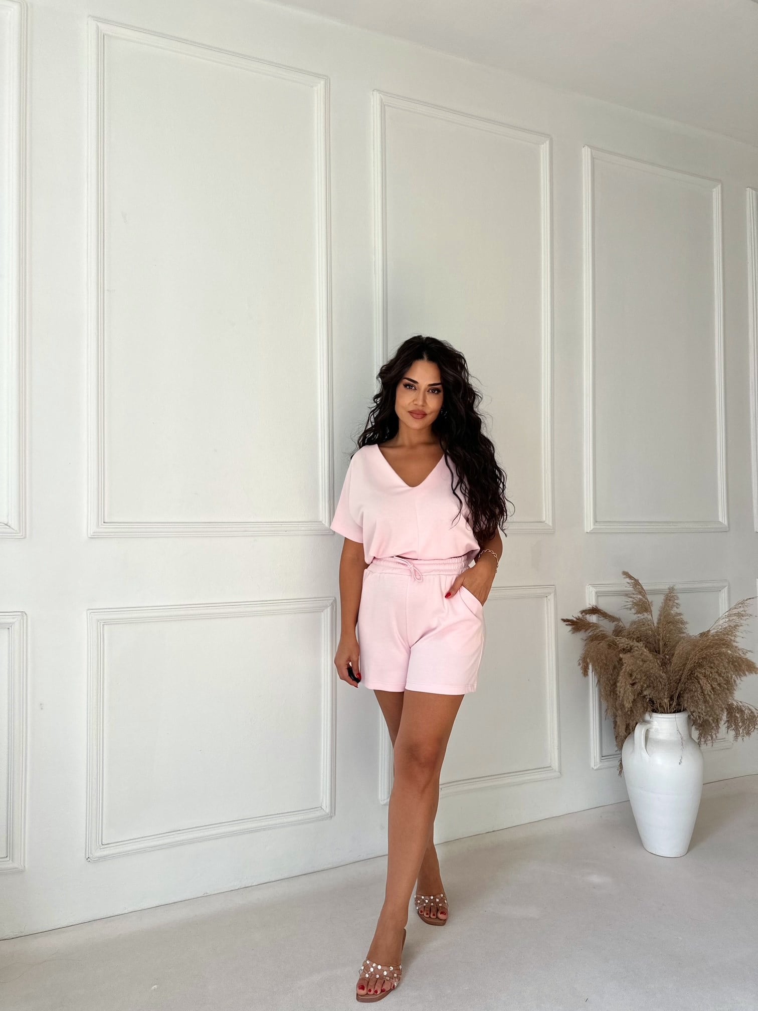 Premium Kalite Modal Şort Takım - Pembe