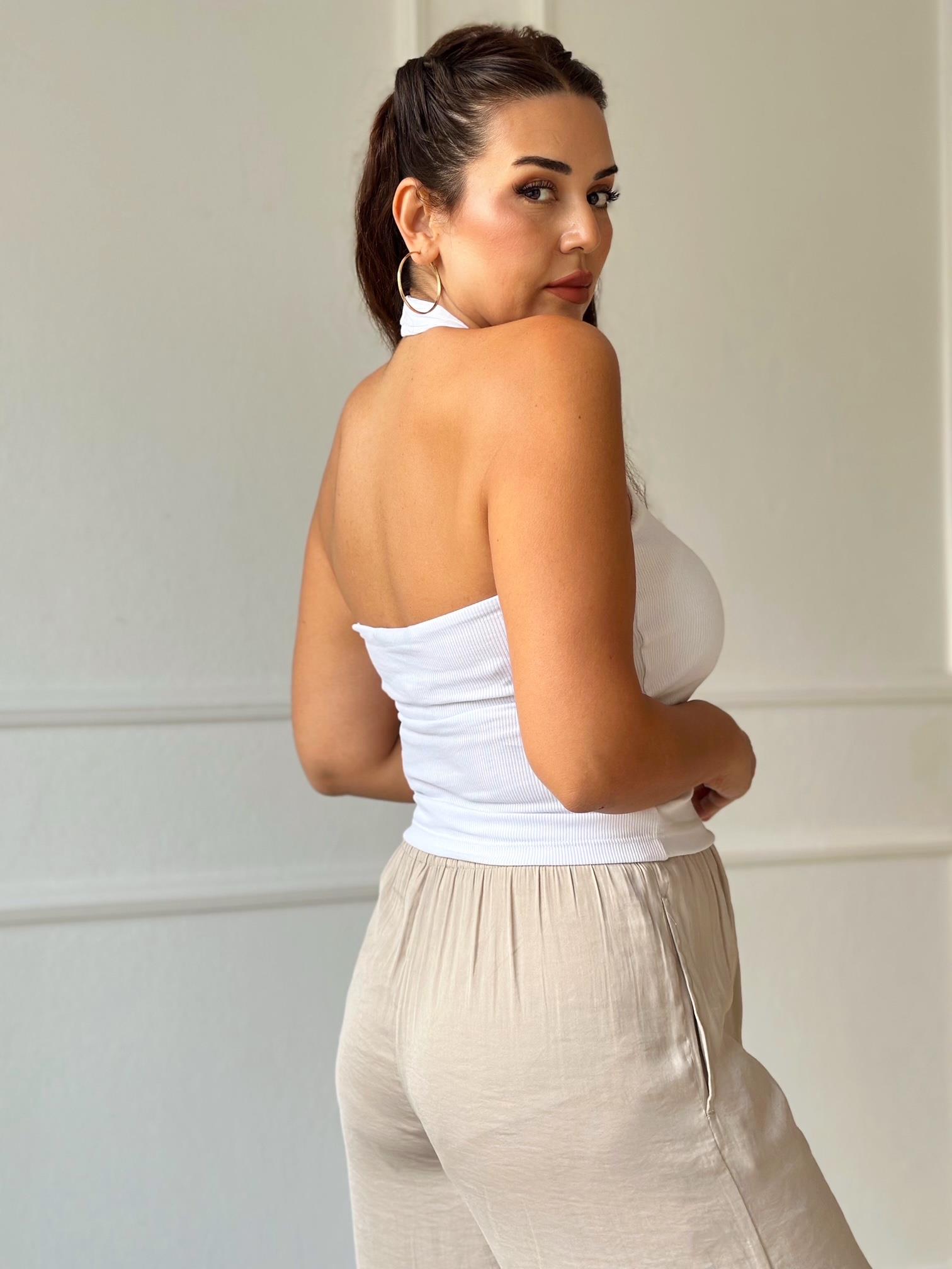 Premium Kalite Pamuklu Beyaz Halter Yaka Atlet - Nora Butik · 3