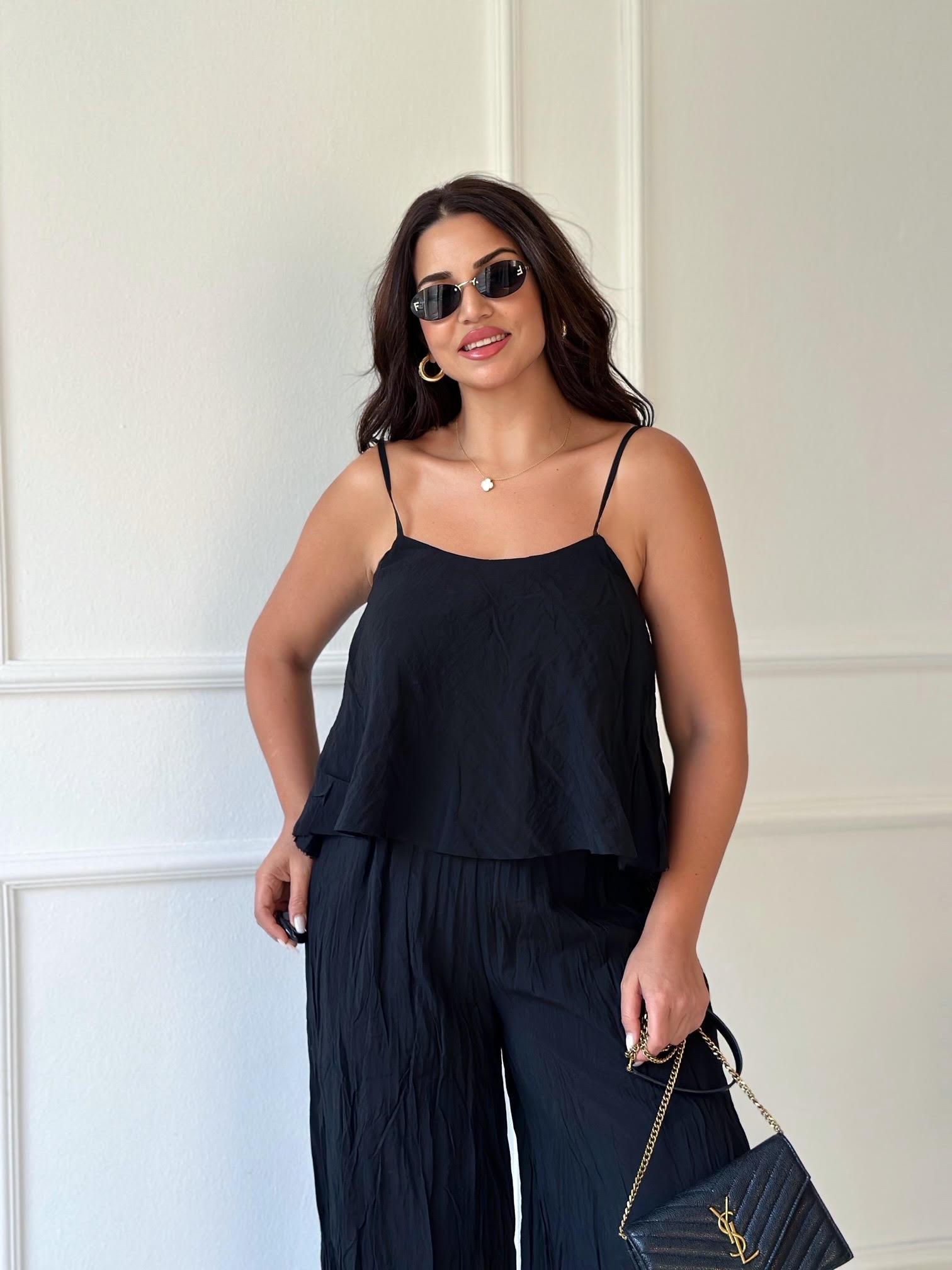 Premium Kalite Pamuklu Krinkıl Kumaş Bluz Pantolon Takım Siyah | Nora Butik · 9