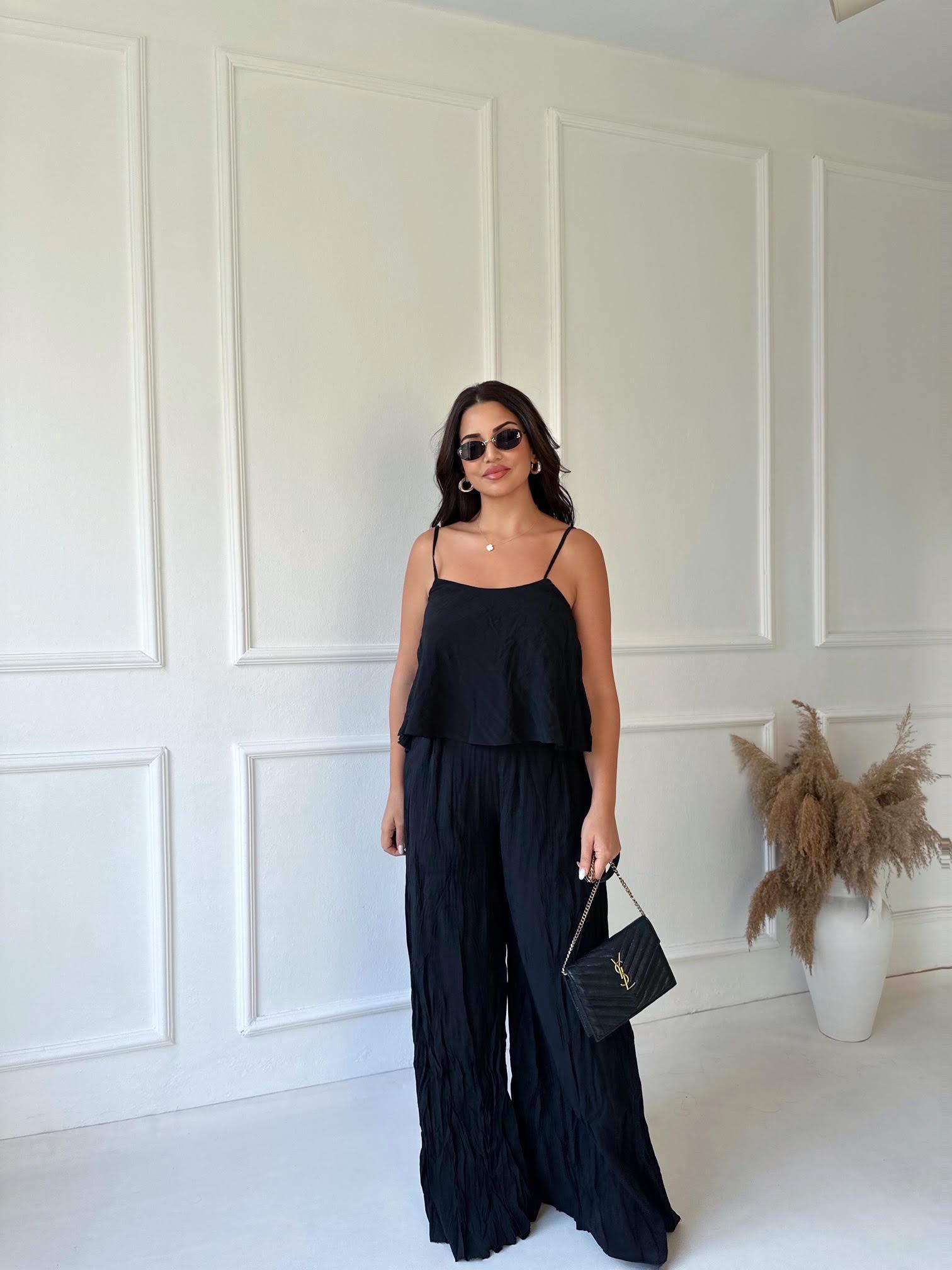 Premium Kalite Pamuklu Krinkıl Kumaş Bluz Pantolon Takım Siyah | Nora Butik · 7
