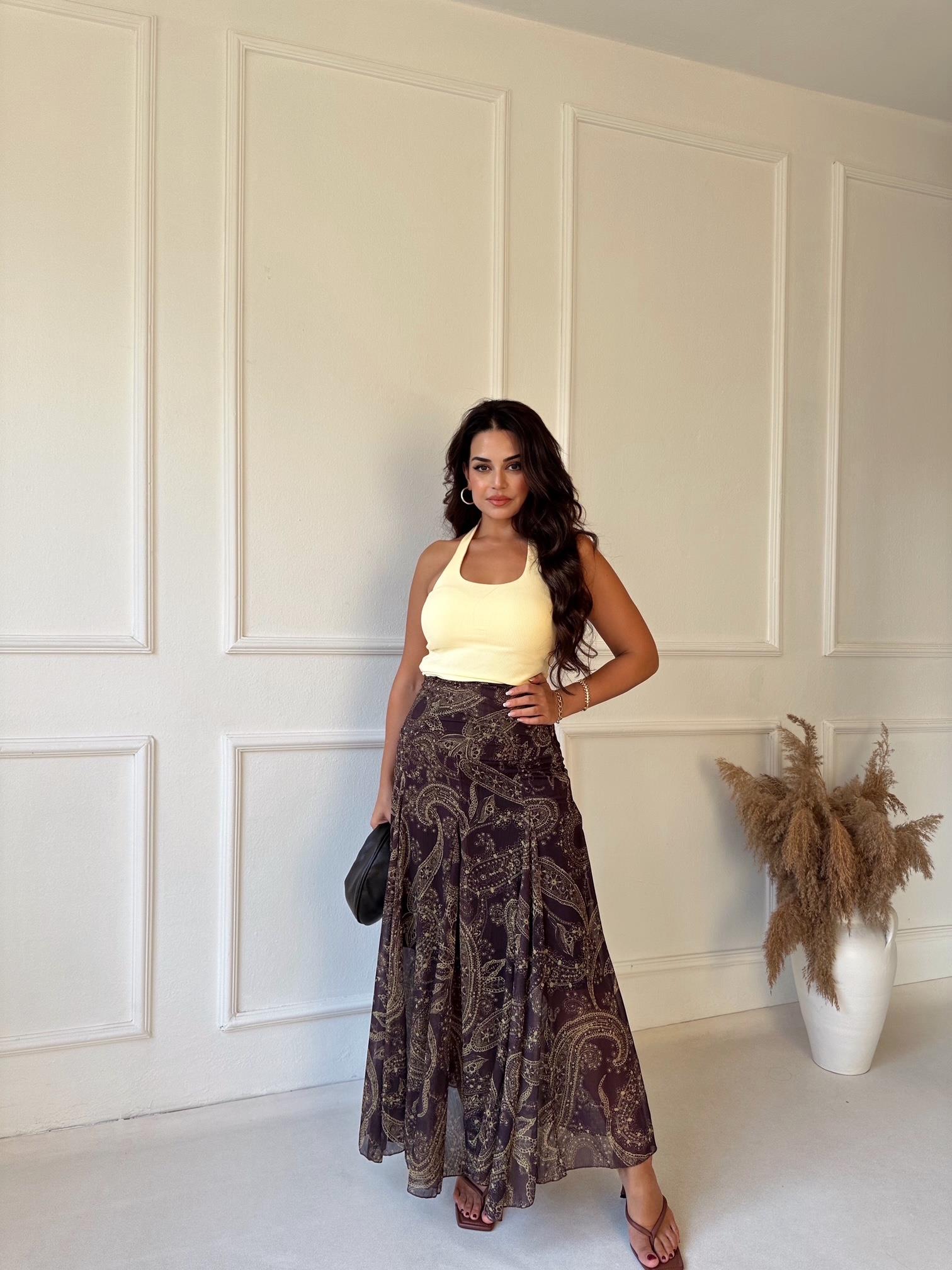 Premium Kalite Şal Desen Maksi Şifon Etek