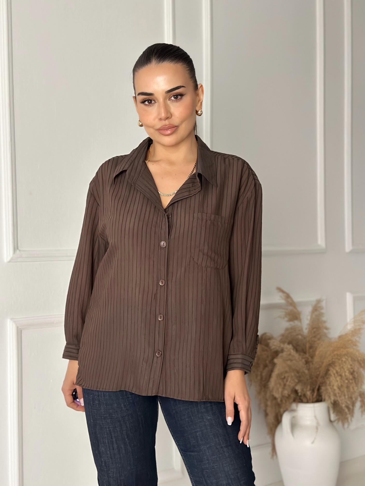 Premium Kalite Soft Line Oversize Gömlek - Kahverengi