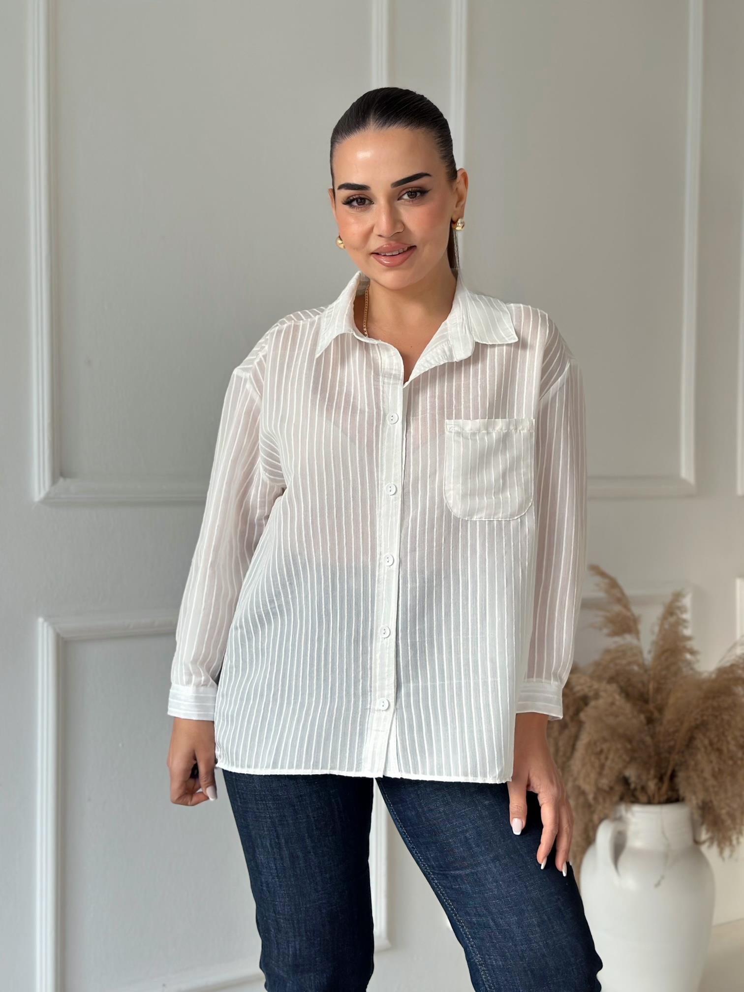 Premium Kalite Soft Line Oversize Gömlek - Ekru